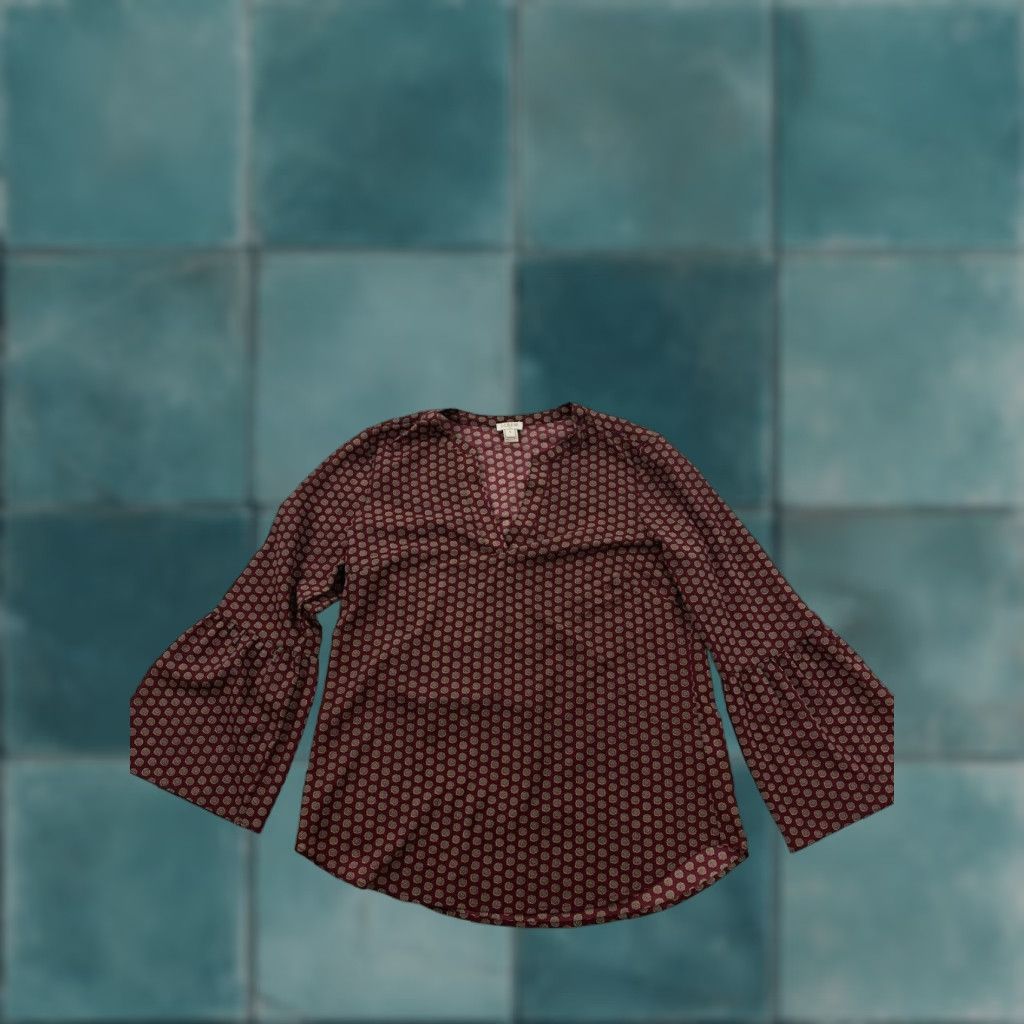 J.Crew VINTAGE J.Crew Blouse Womens Small Red V-Neck Bell Long Sleeve Popover Ladies Size S / US 4 / IT 40 - 1 Thumbnail
