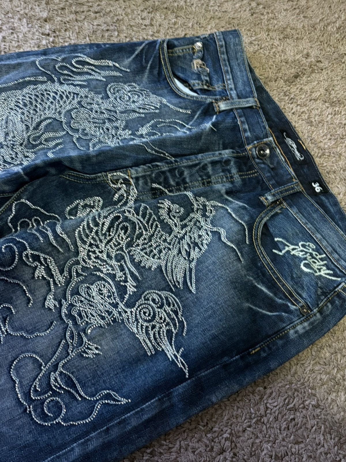 Ed Hardy Vintage Rhinestone Embroidered Y2K Ed Hardy Dragon Jeans Size US 36 / EU 52 - 2 Thumbnail
