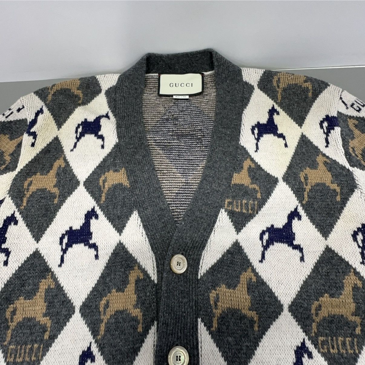 Gucci Gucci Intarsia Horse and Logo wool knit cardigan Size US XS / EU 42 / 0 - 7 Thumbnail