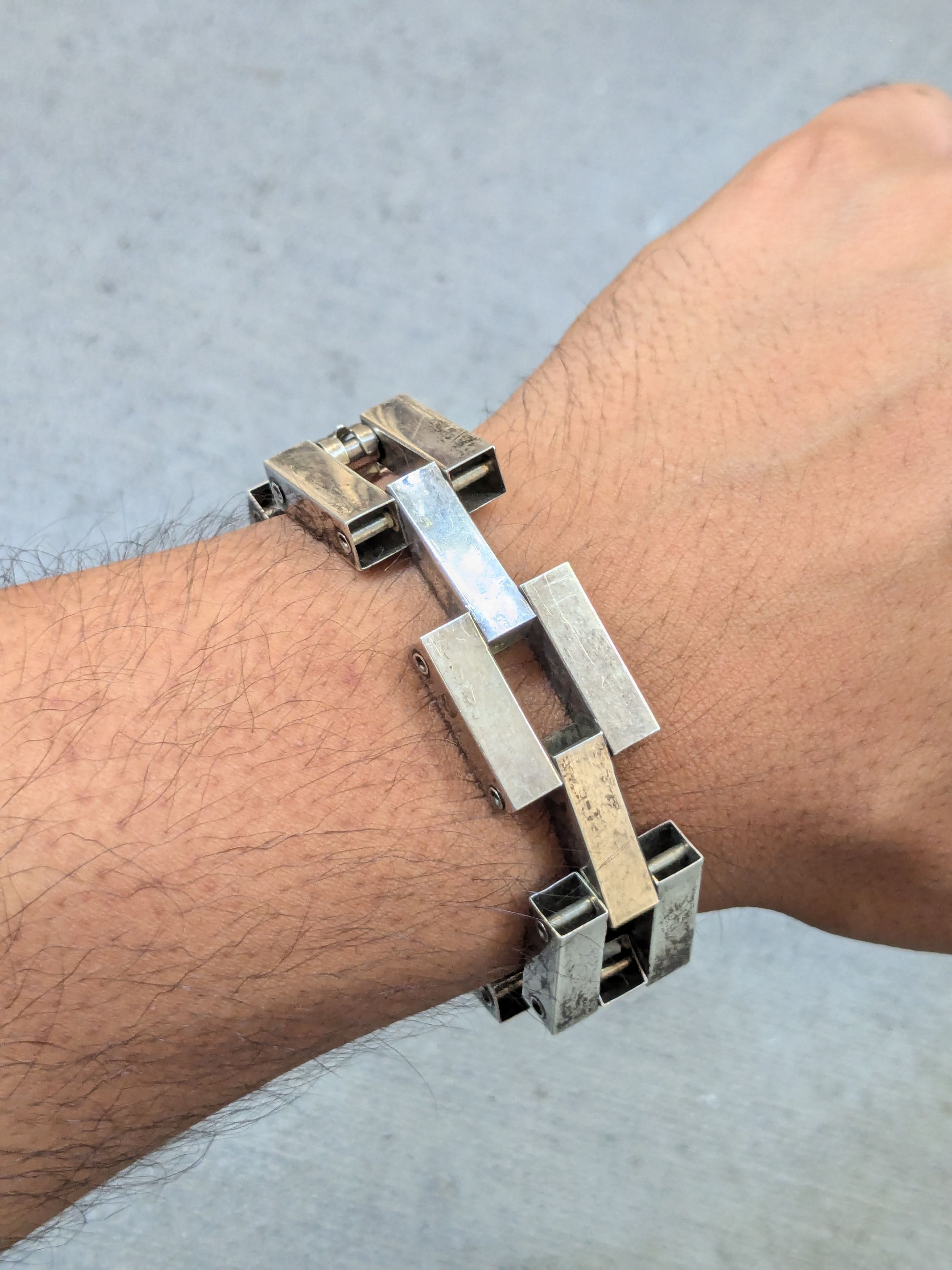 Other Vintage Sterling Silver Bracelet Modern Industrial 7.75" Size ONE SIZE - 14 Thumbnail