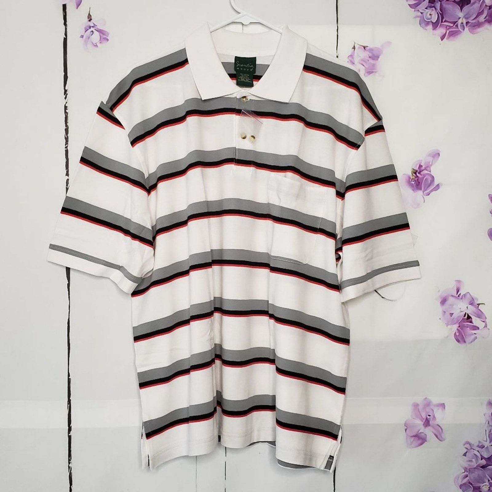 Designer Scandia Woods Stripe Button Spread Collar Golf Polo 2XL Size US XXL / EU 58 / 5 - 1 Thumbnail