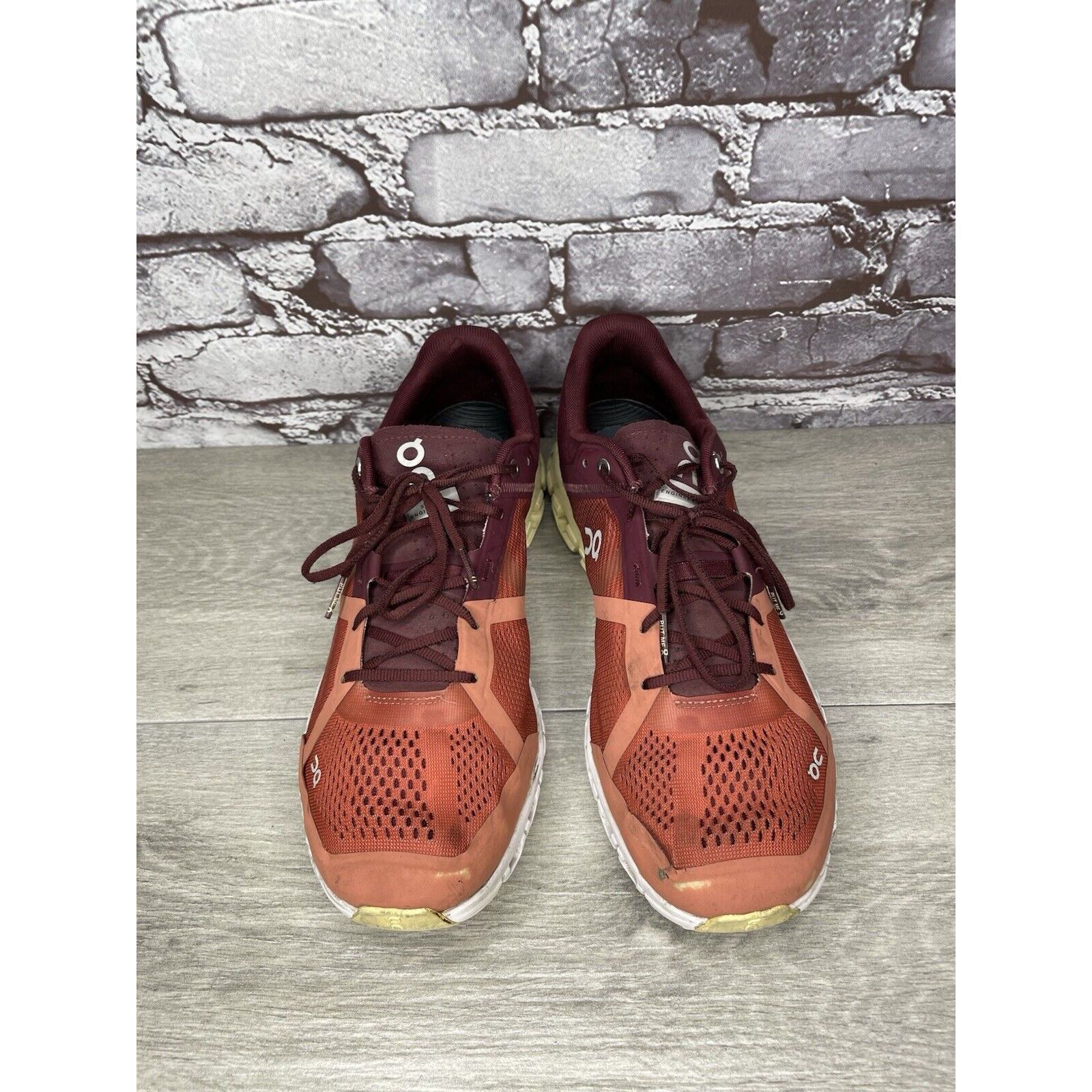 On On Cloudflow Flare Dawn Burgundy Red Synthetic Lace Gym Shoe Size US 9.5 / EU 42-43 - 2 Thumbnail