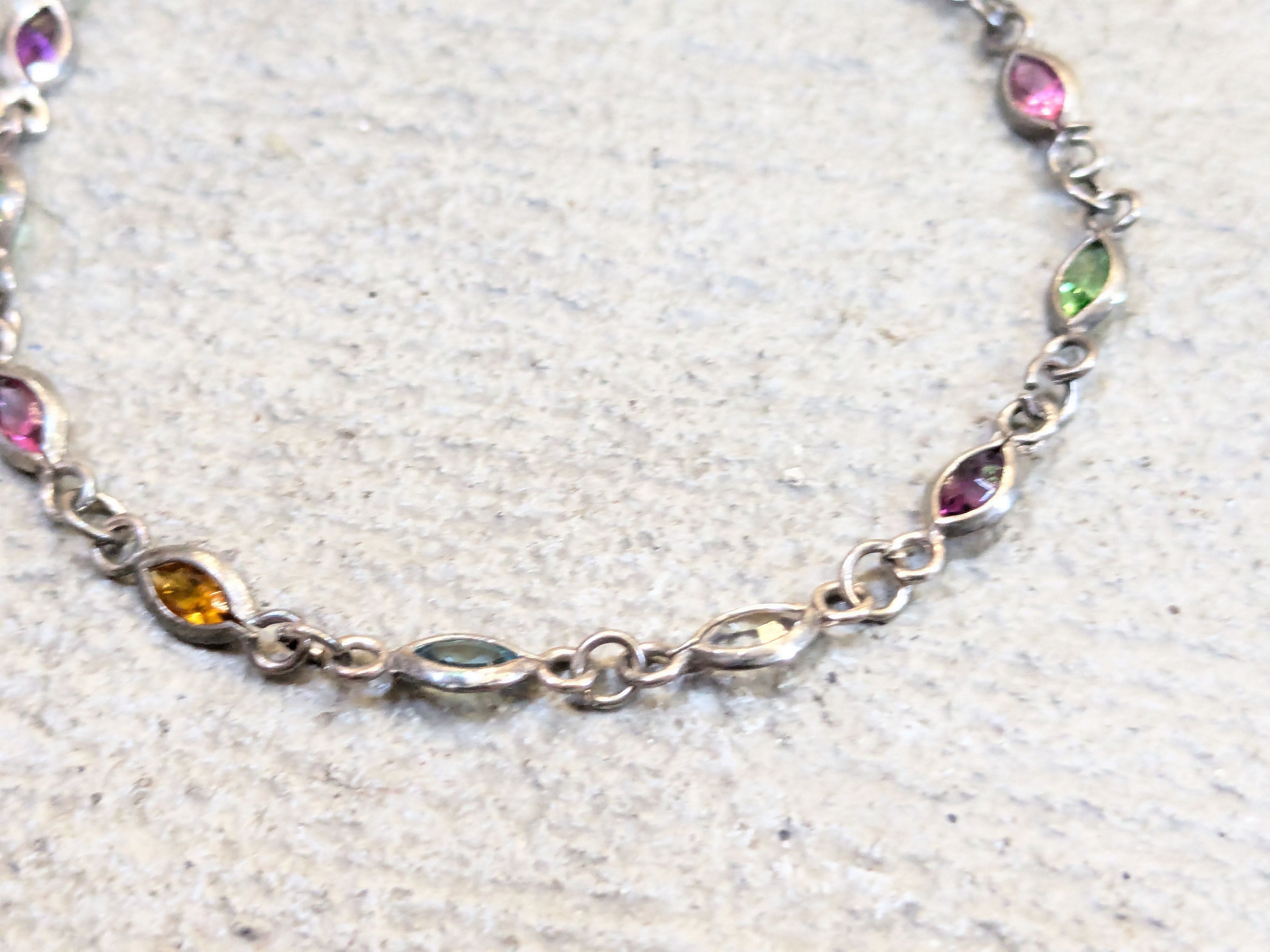 Jewelry Vintage Sterling Silver Bracelet 7.75" Marquise Rainbow Size ONE SIZE - 5 Thumbnail