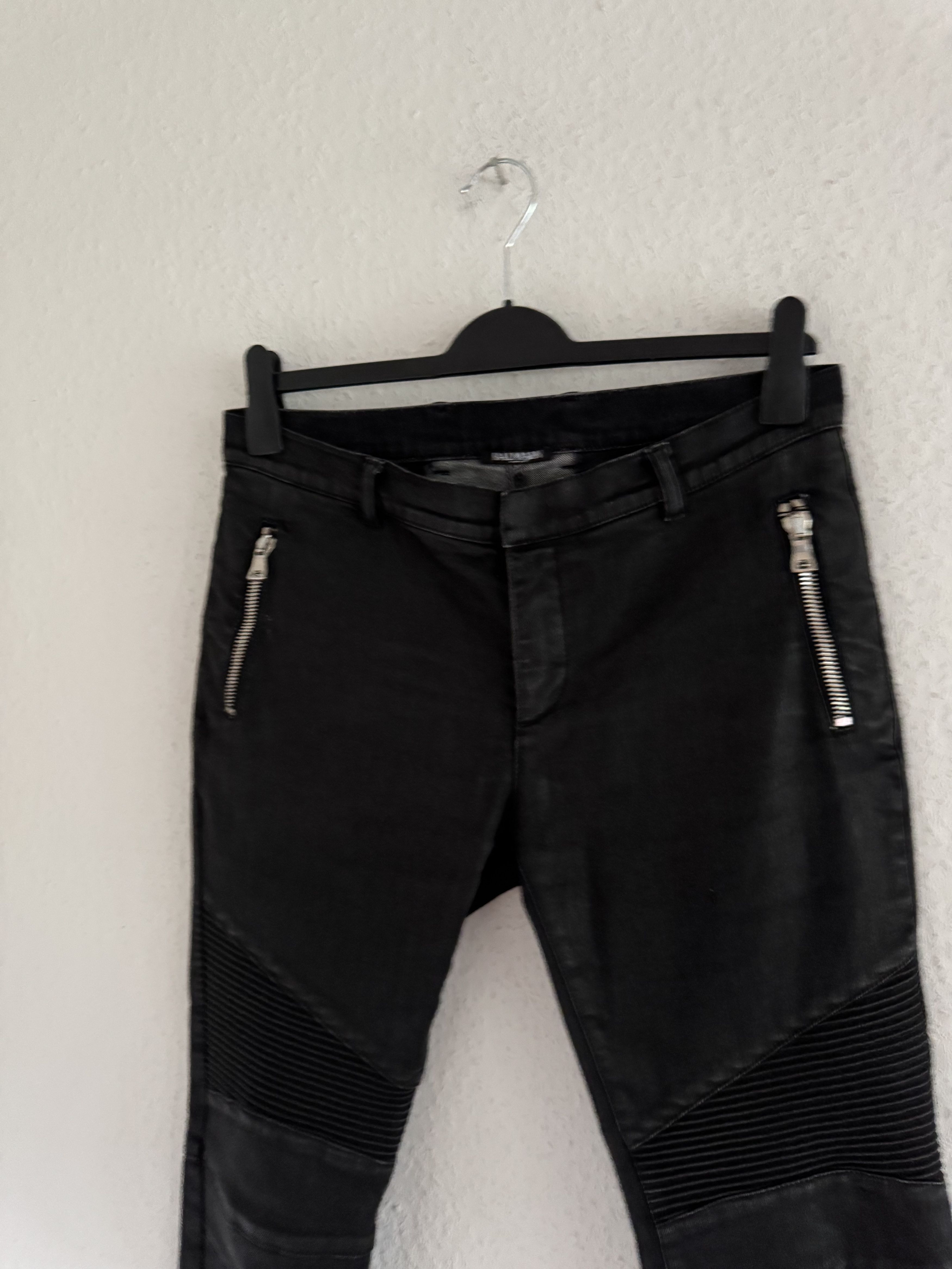 Balmain Waxed Biker Denim Jeans Size US 31 - 8 Thumbnail