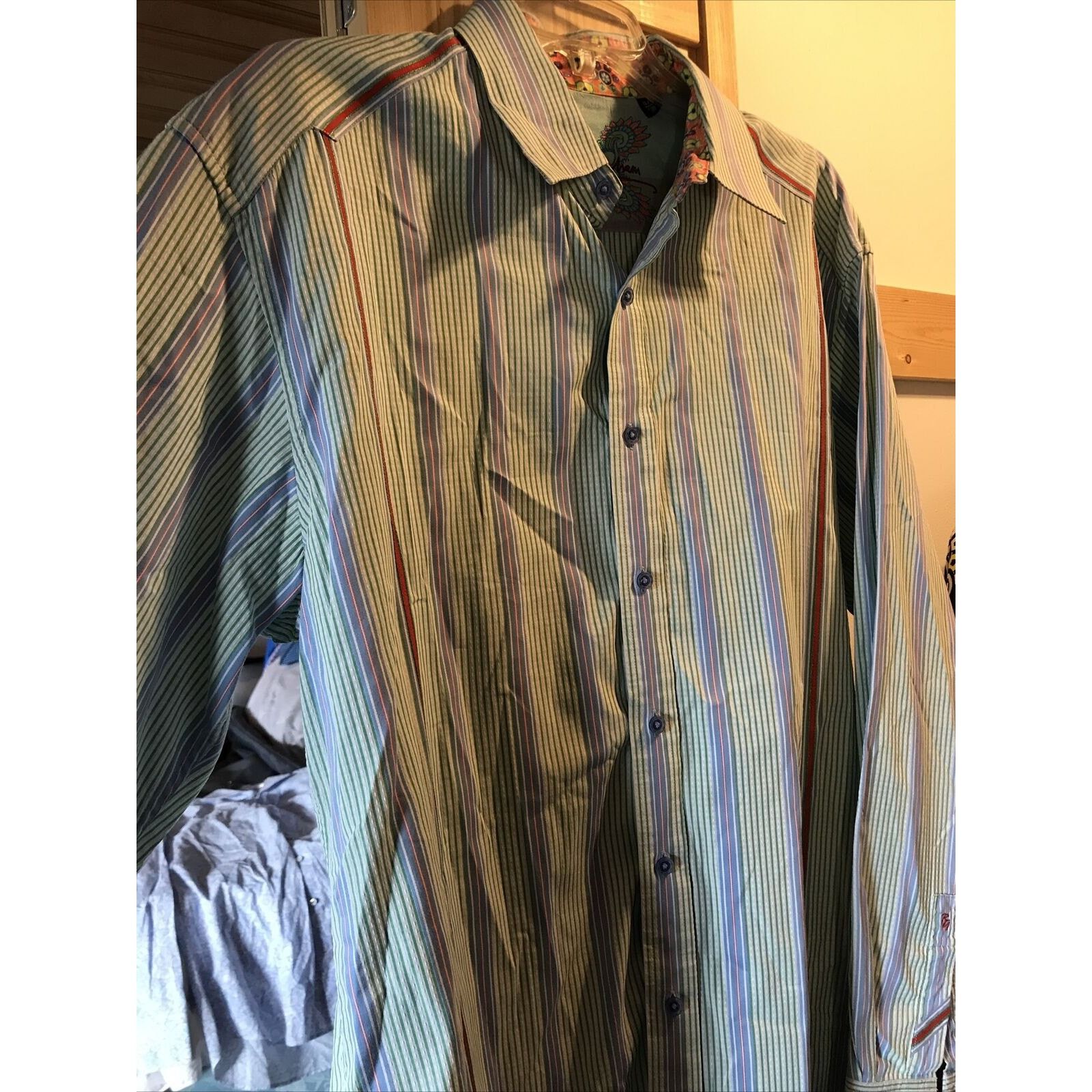 Robert Graham Robert Graham Mens XL Green Striped Long Sleeve Cotton Shirt Size US XL / EU 56 / 4 - 4 Thumbnail