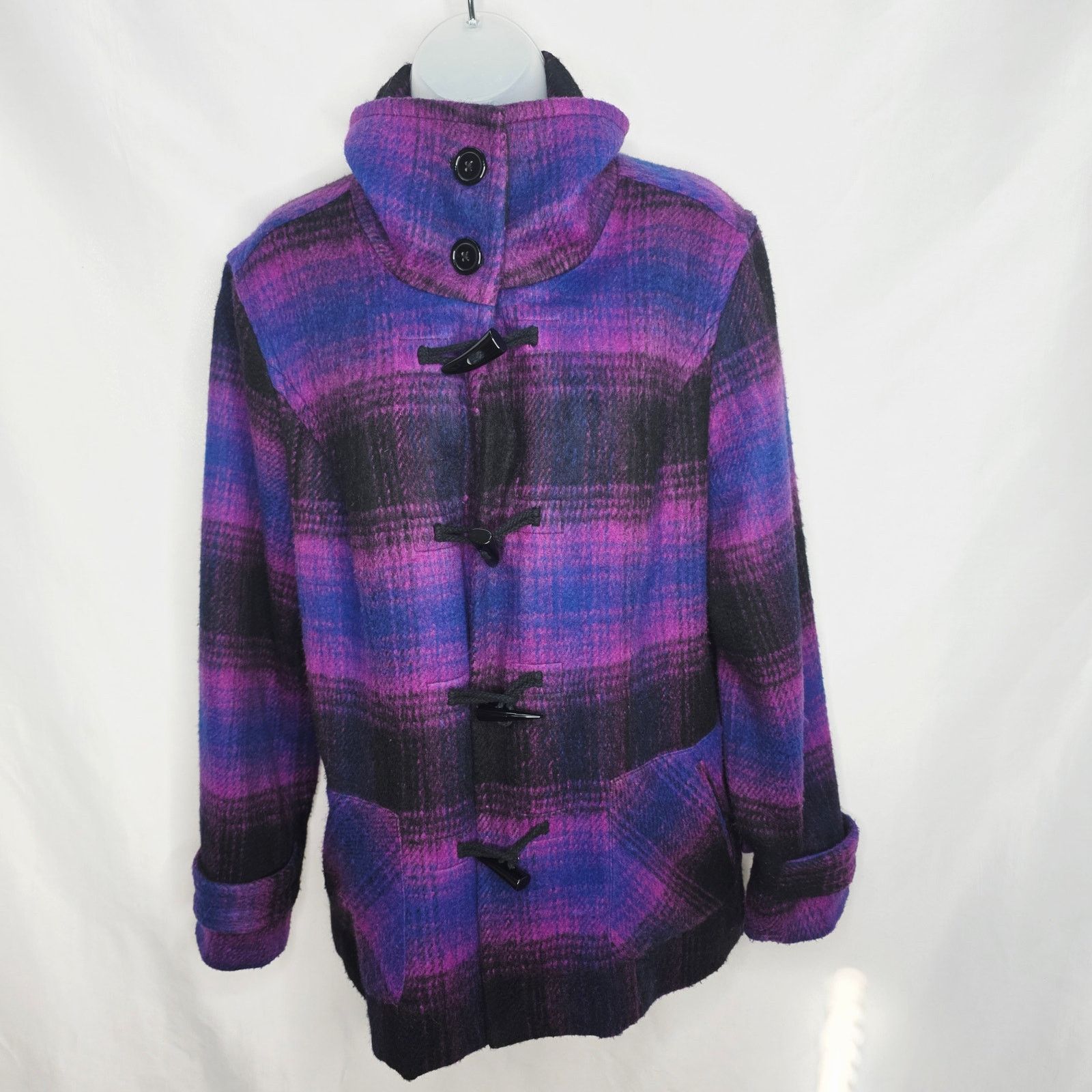 Coldwater Creek Coldwater Creek Purple & Black Plaid Wool Blend Jacket Size XL / US 12-14 / IT 48-50 - 2 Thumbnail