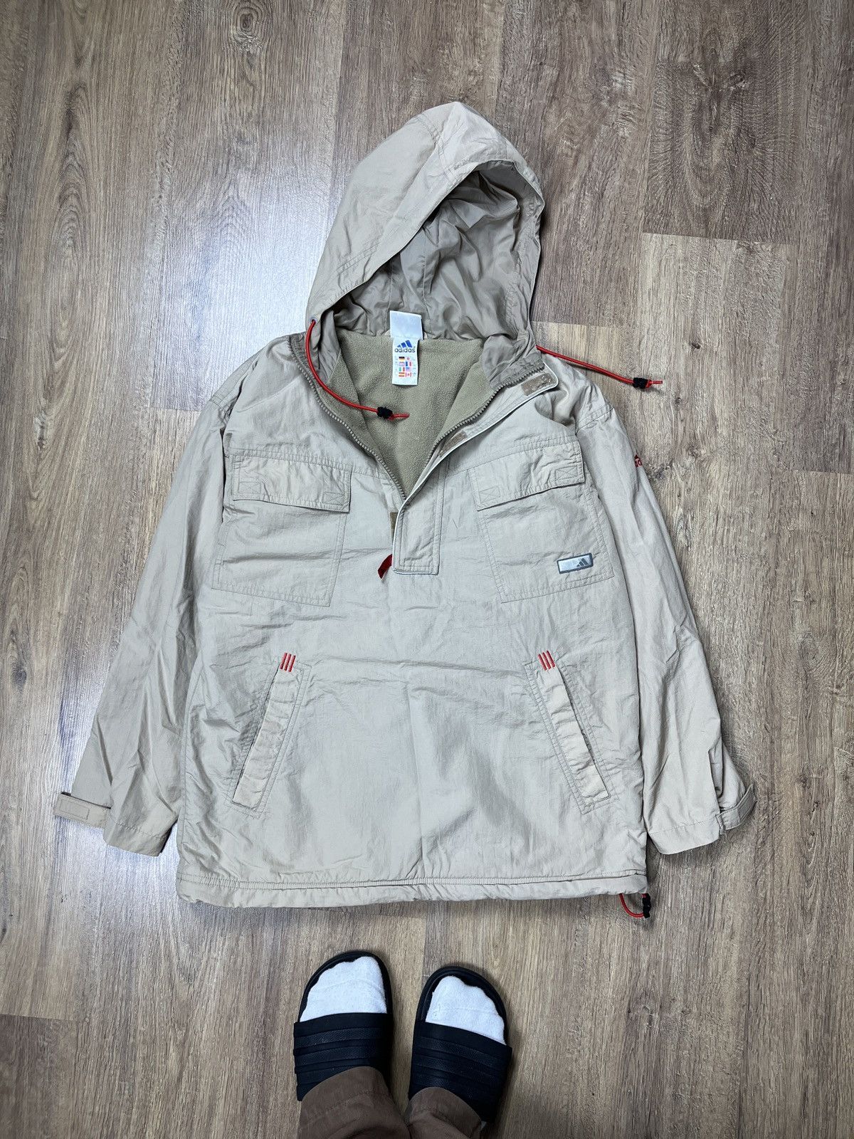 Adidas × Vintage ➕ beige adidas vintage 90s cargo tech zip anorak jacket Size US S / EU 44-46 / 1 - 1 Thumbnail