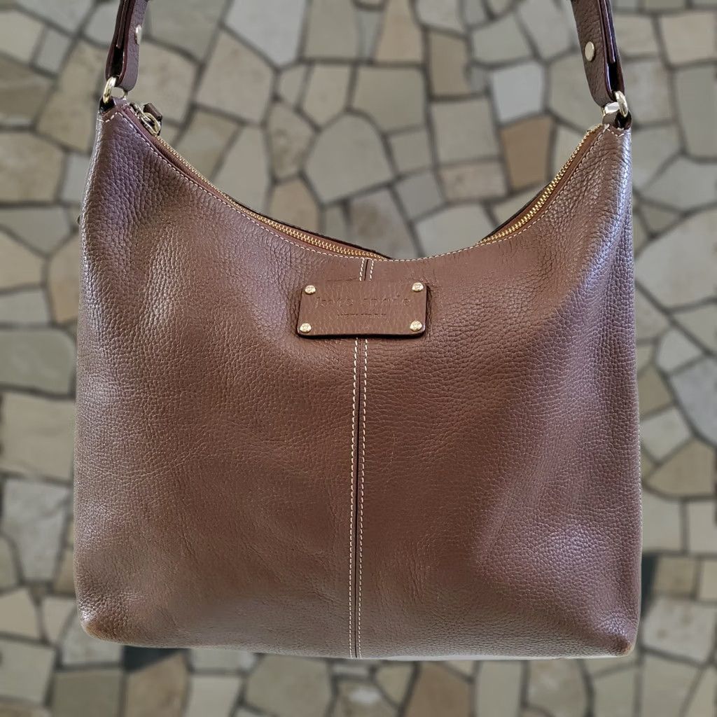 Vintage kate spade new york Pebbled Leather Hobo Shoulder Bag Purse Brown Women Medium Leather Zip Bag Women Mens? Size ONE SIZE - 1 Thumbnail