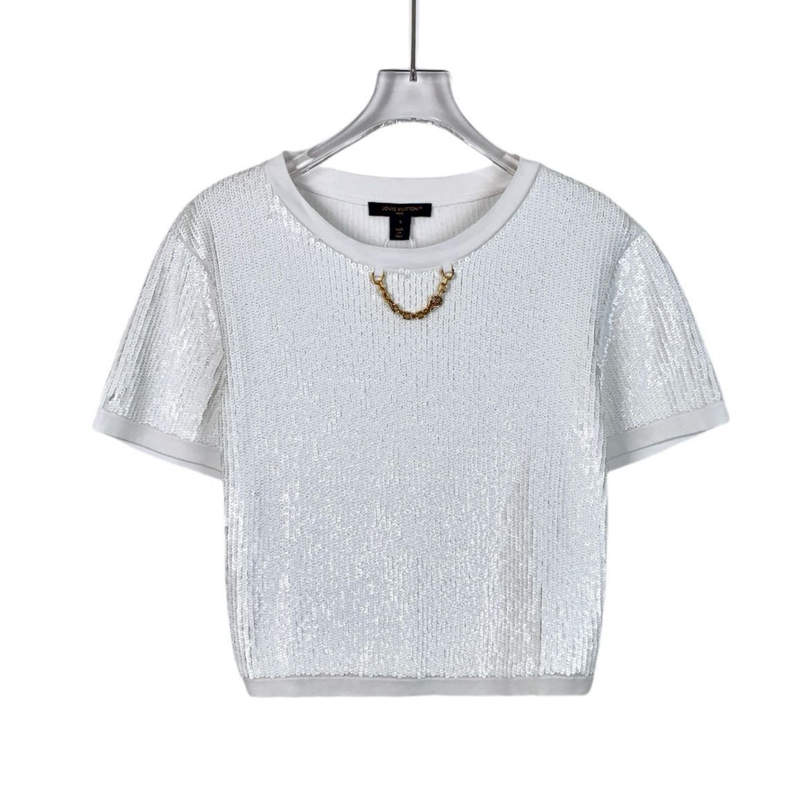 Louis Vuitton X14316 Louis Vuitton White Sequin Short Sleeve Top Size S / US 4 / IT 40 - 1 Thumbnail