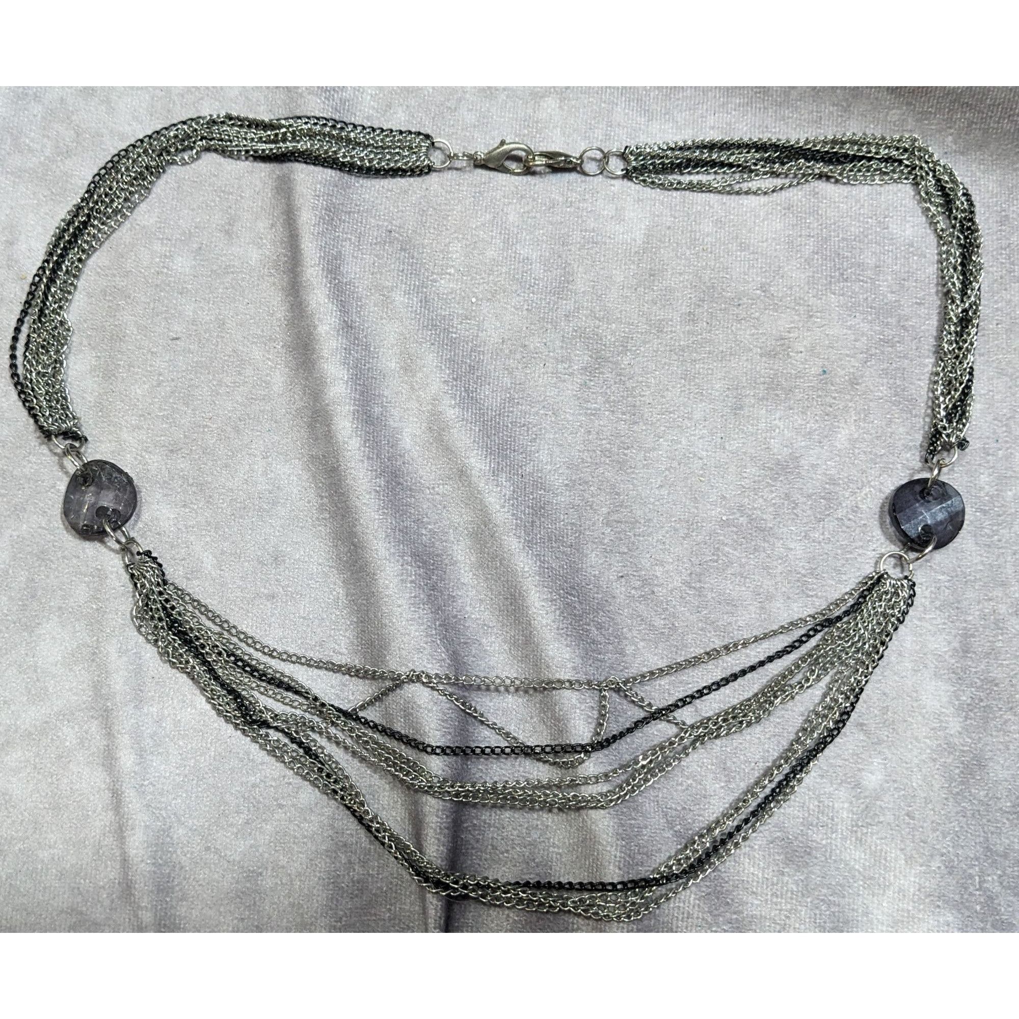 Other Chic Multilayer Chain Necklace Silver Tone With Muted Purple Size ONE SIZE - 4 Thumbnail