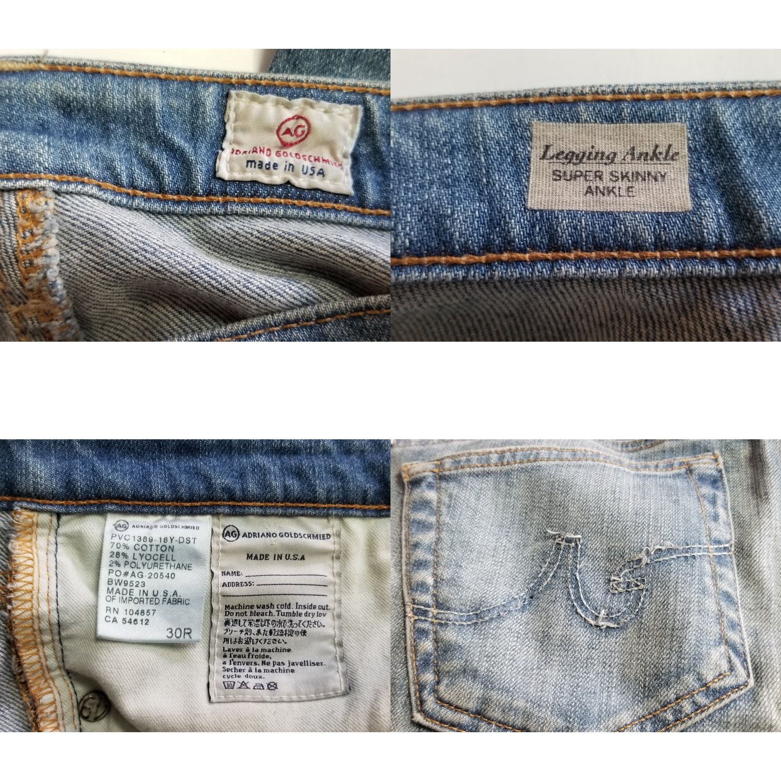 Vintage AG Adriano Goldschmied Womens Legging Ankle Jean Size 30 Made In USA Distressed Size 30" / US 8 / IT 44 - 8 Thumbnail