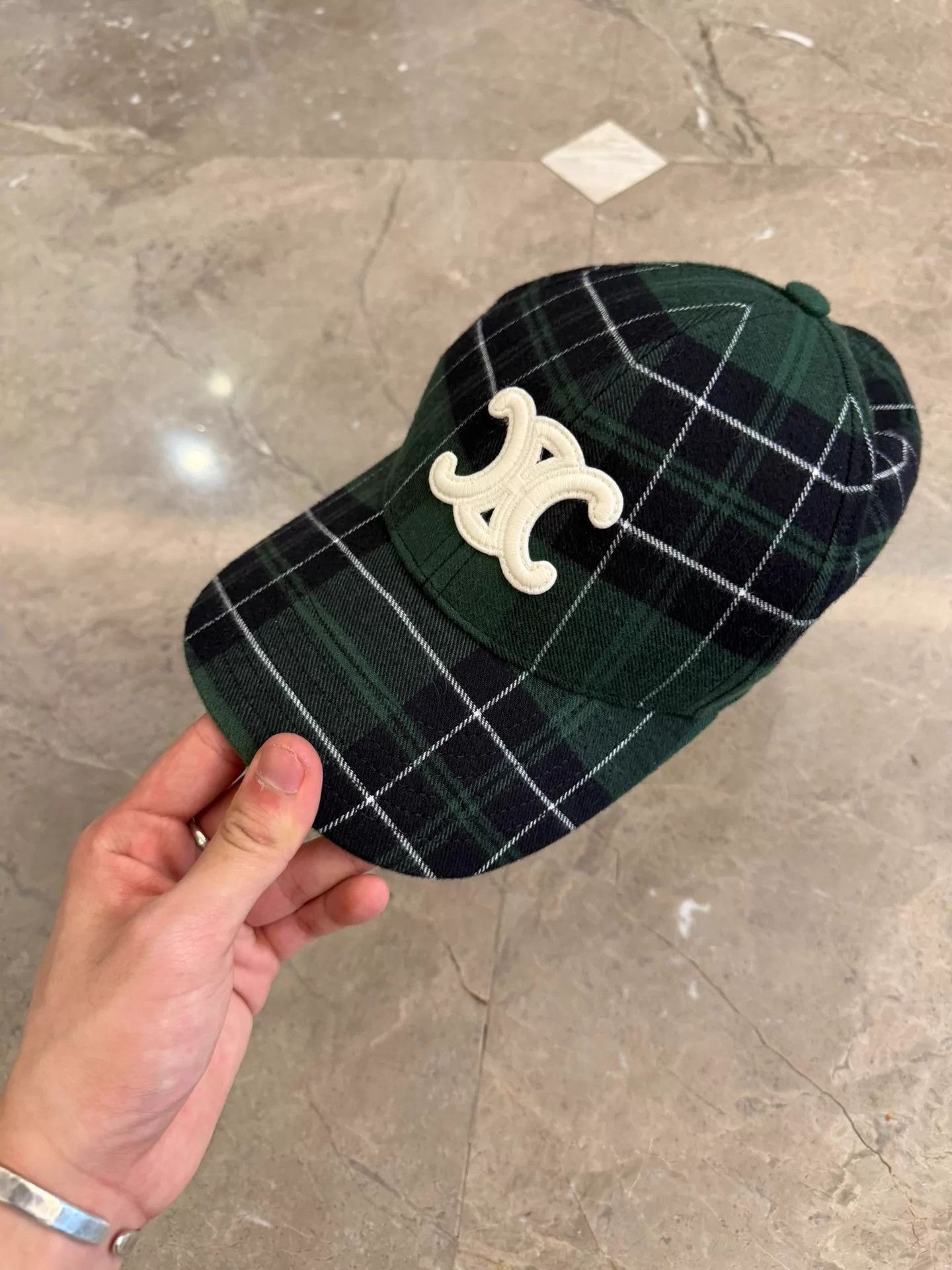 Celine Celine Hedi Slimane Green Check Logo Baseball Cap M Size ONE SIZE - 8 Thumbnail