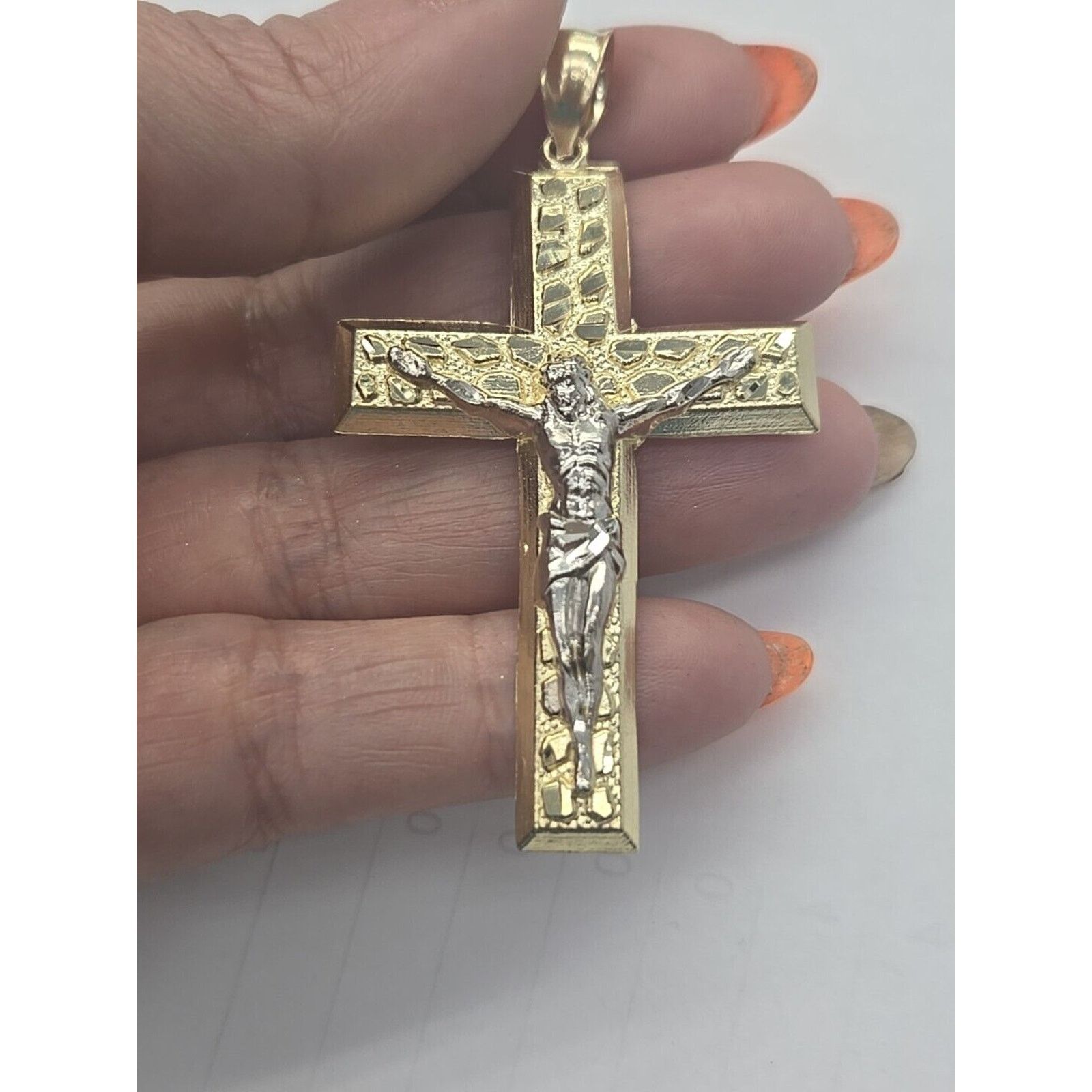 Real 10k Gold nugget Jesus Crucifix Cross Pendant charm