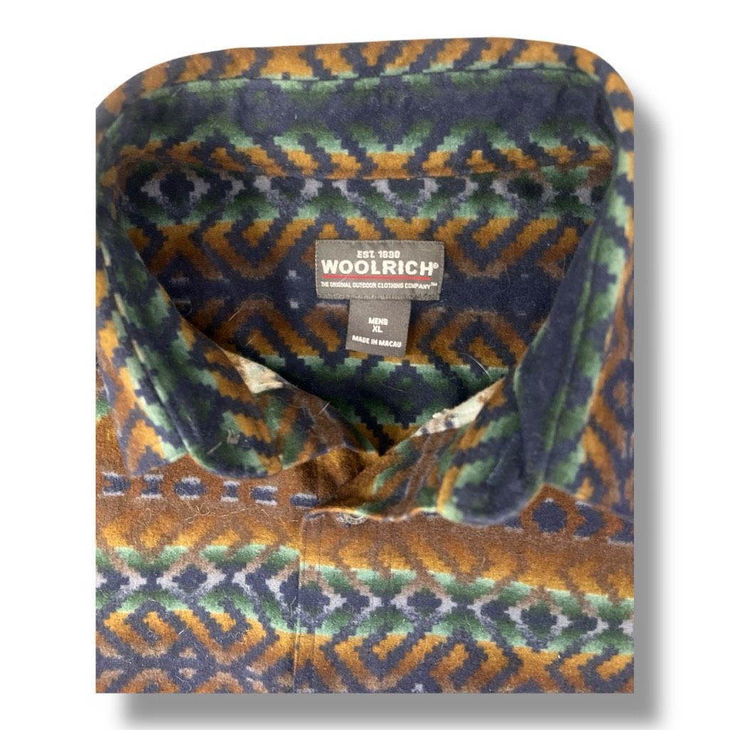 Woolrich Woolen Mills Vintage Woolrich Deep Navy Blanket Stripe Aztec Western Flannel Button Front Size Extra Large Size US XL / EU 56 / 4 - 5 Thumbnail