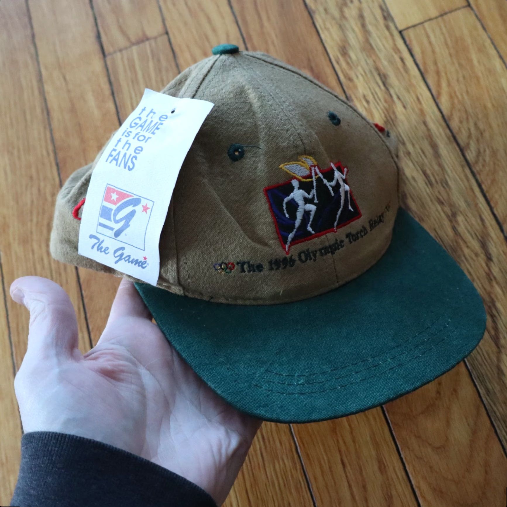 Vintage VINTAGE Olympic Games Collection Hat Men Snapback Green Brown Canvas Cap 1996 Atlanta Torch Relay Embroidered 90s Team USA Adjustable Size ONE SIZE - 2 Thumbnail