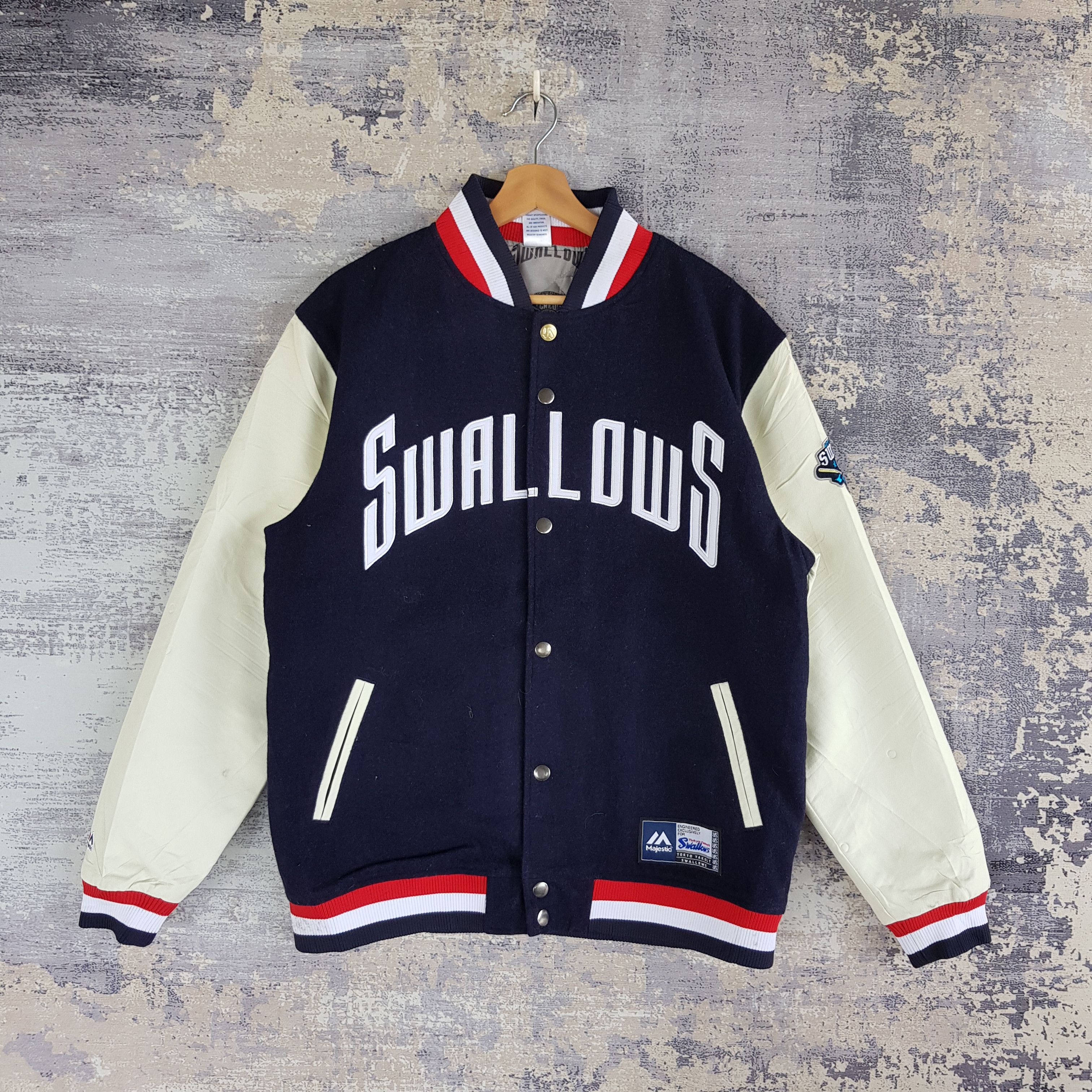 Majestic × Vintage Vintage Majestic Varsity Jacket Swallow Crew Wool Jacket Size US L / EU 52-54 / 3 - 1 Thumbnail