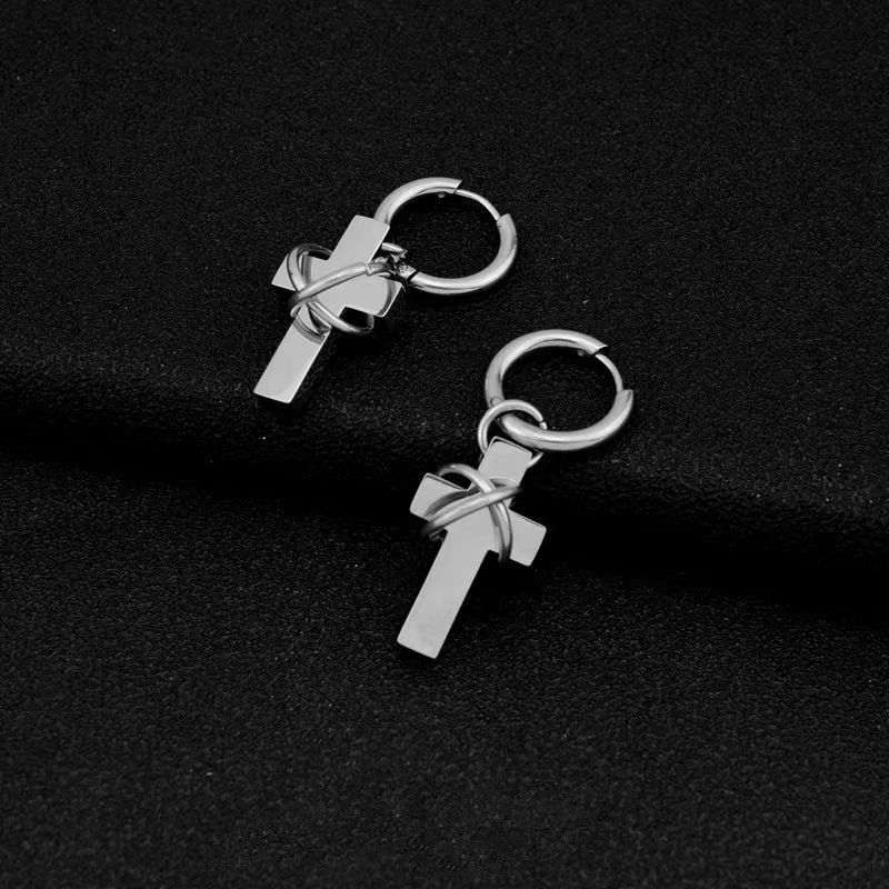 Jewelry × Sterling Silver Cross Future Earrings Gothic Punk One pairs Jewelry Spike Size ONE SIZE - 1 Thumbnail