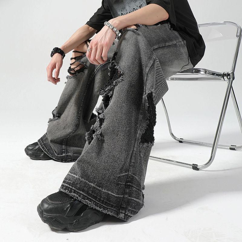 Japanese Brand Men's American-Style High-Street Black Distressed Jeans Size US 32 / EU 48 - 4 Thumbnail