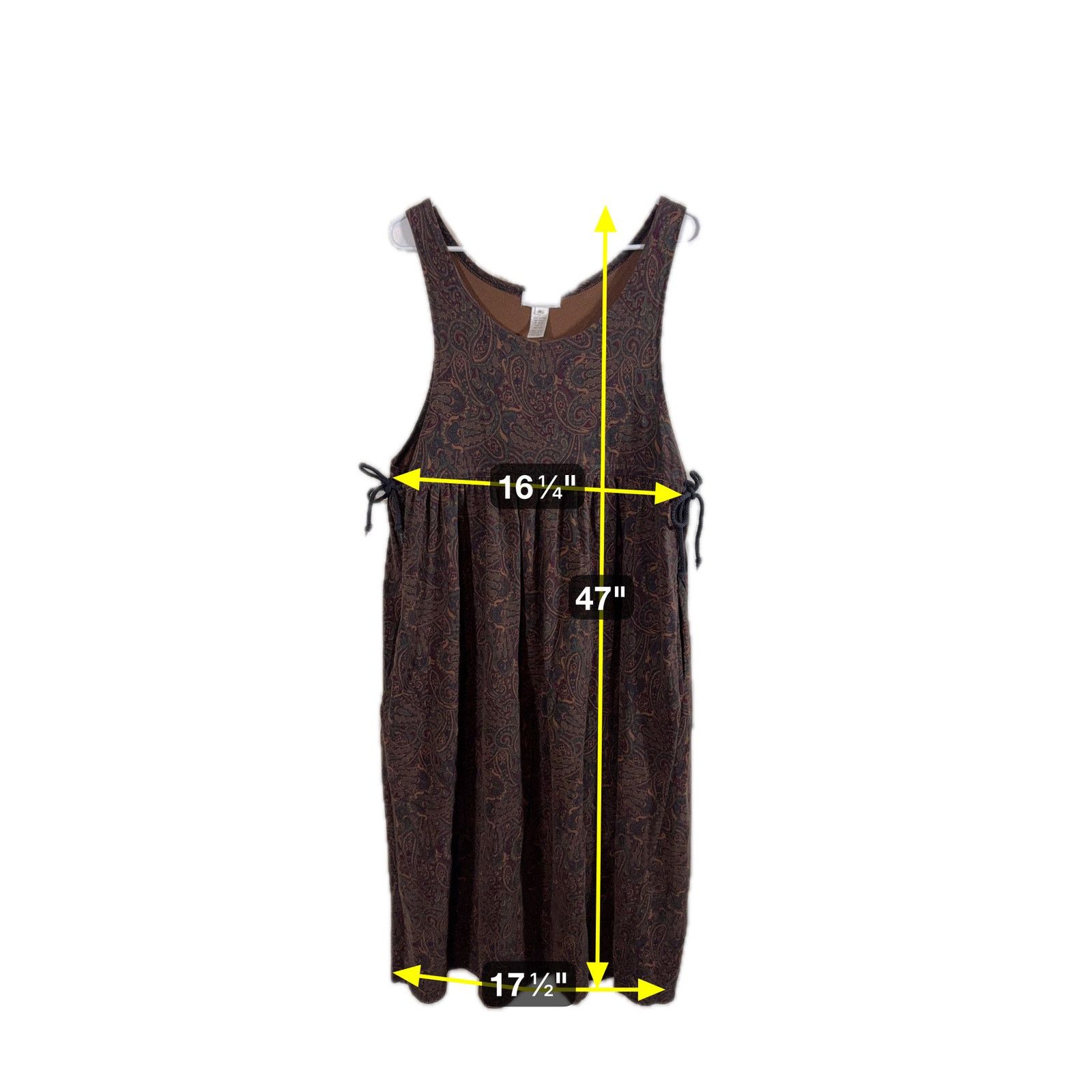 Jones New York Vtg 90s Brown Cotton Paisley Sleeveless Jumper Midi Dress Size M / US 6-8 / IT 42-44 - 3 Thumbnail