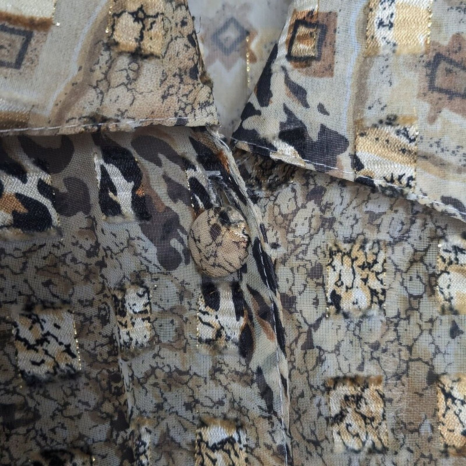 Vintage Vintage 90's Animal Print Long Sleeve Tie Front Shirt Gold Size M / US 6-8 / IT 42-44 - 6 Thumbnail