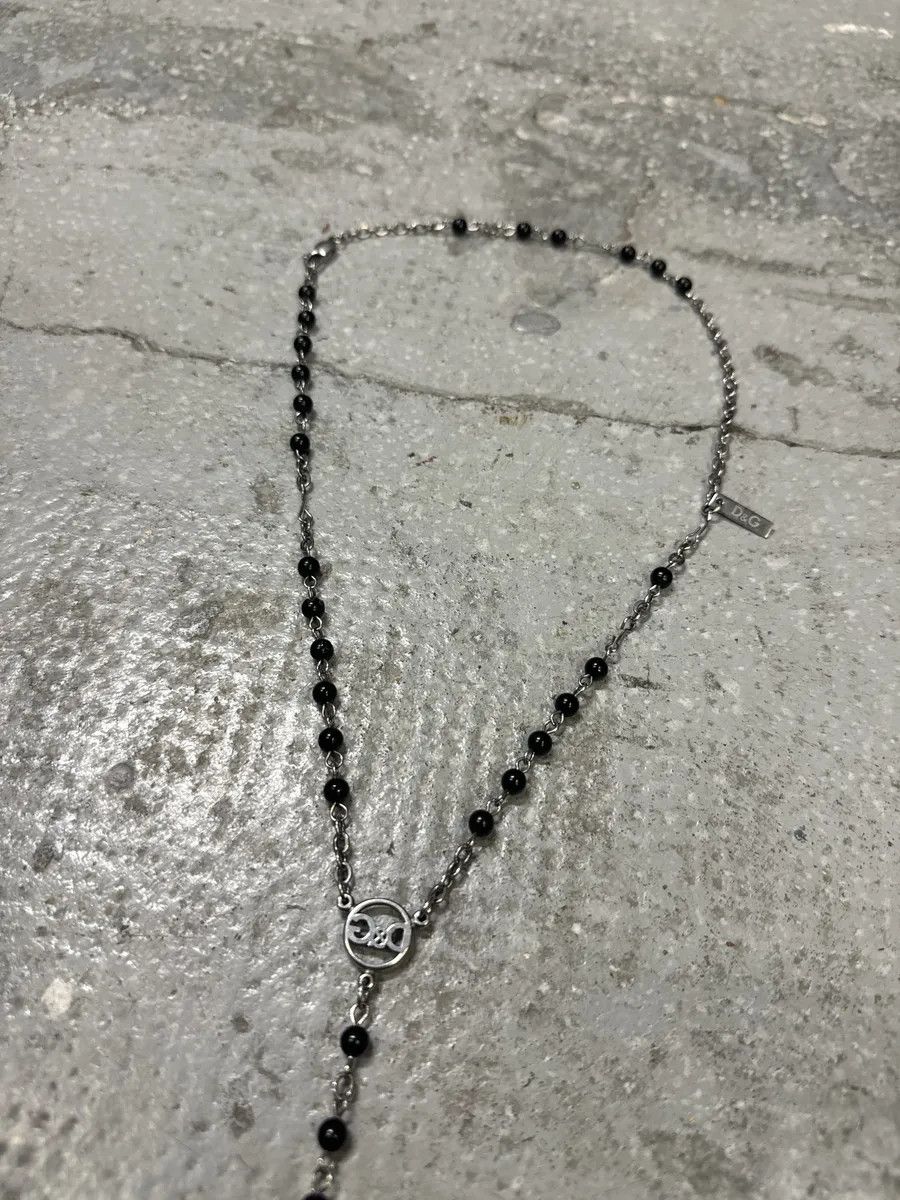 2000s Dolce & Gabbana Grey Black Pearl Rosary Necklace