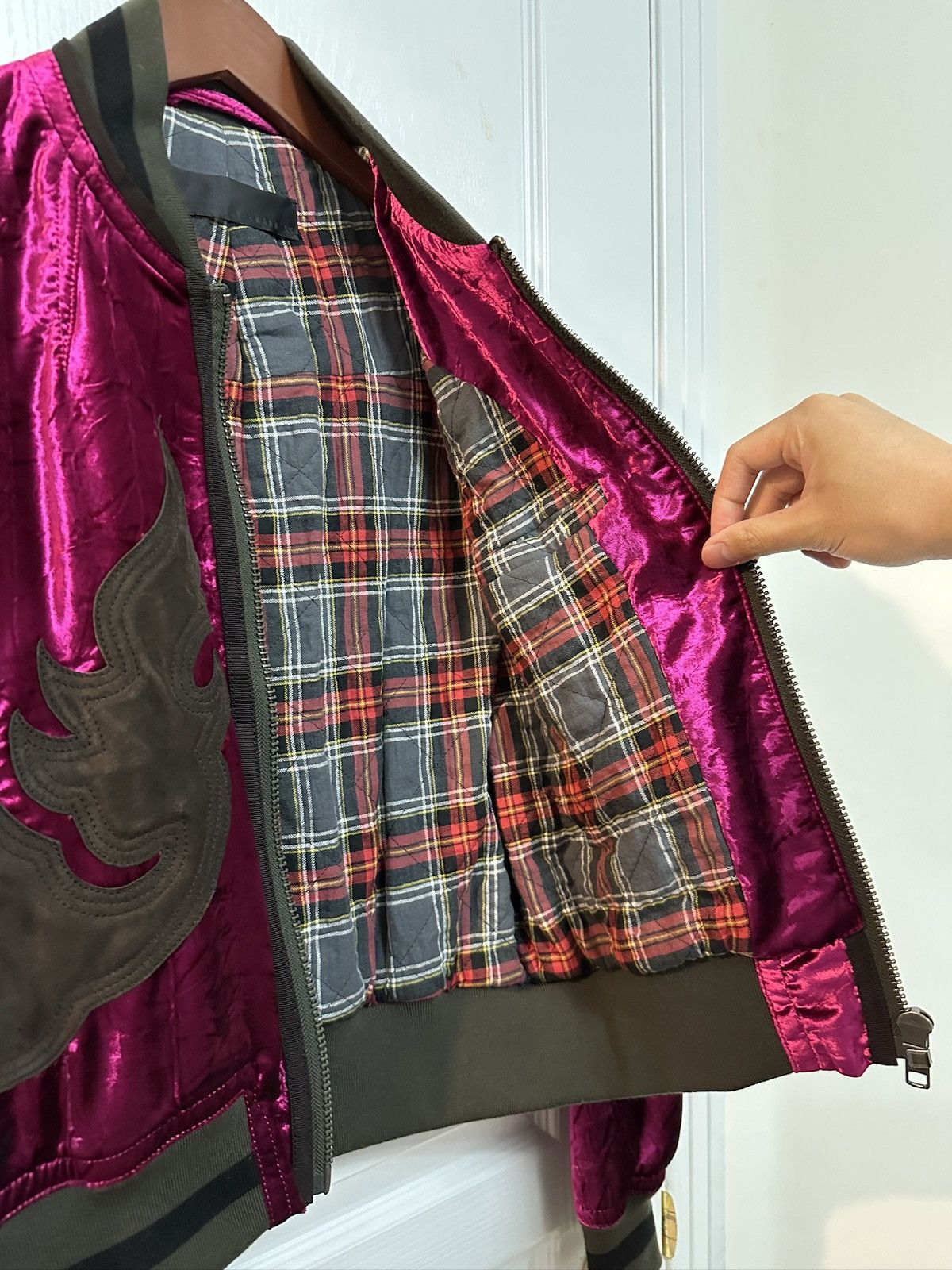 Haider Ackermann Crushed Velvet Cropped Bomber Jacket w/ Suede Appliqués Size US XS / EU 42 / 0 - 9 Thumbnail