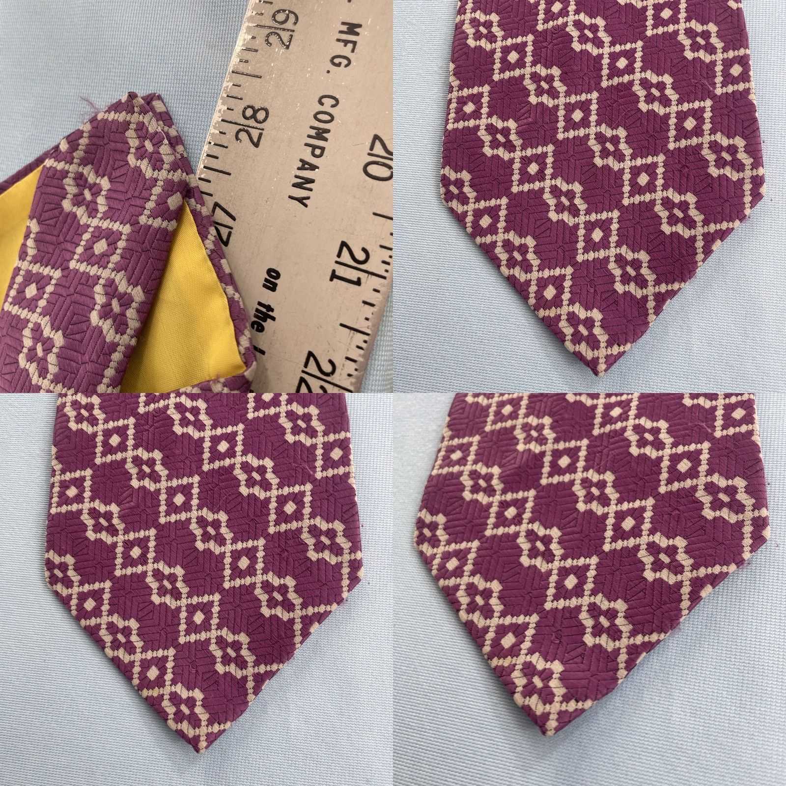 Vintage Vtg 1970s Extra Wide 4.5" Kipper Tie Woven Purple Lilac White Geometric 4.5x58 Capsule Necktie Mens Tie Size ONE SIZE - 8 Thumbnail
