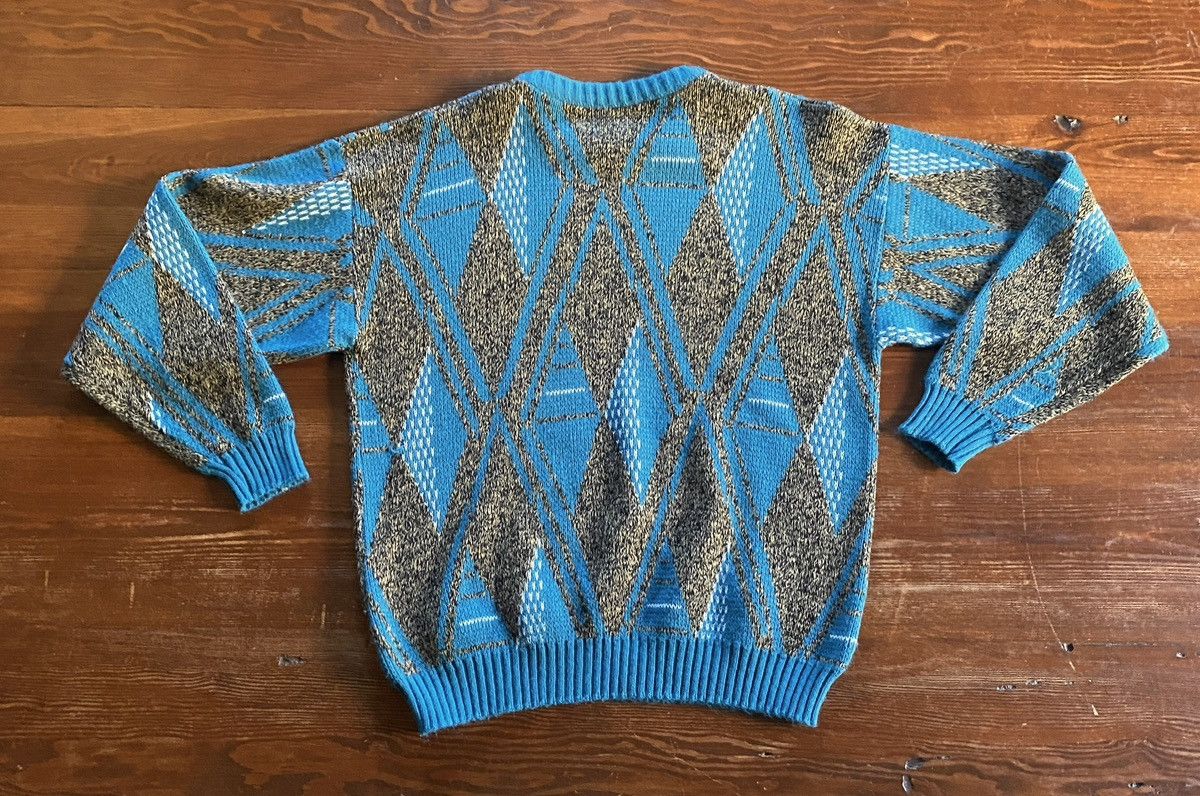Vintage Vintage 80’s Poplar Knit Blue Diamond Pattern Knit Sweater Size US L / EU 52-54 / 3 - 8 Thumbnail