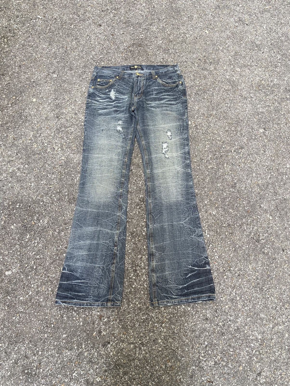 If Six Was Nine Flare Jeans Lowbox Low Rise Distressed Denim Faded Boot Cut Size US 31 - 1 Thumbnail