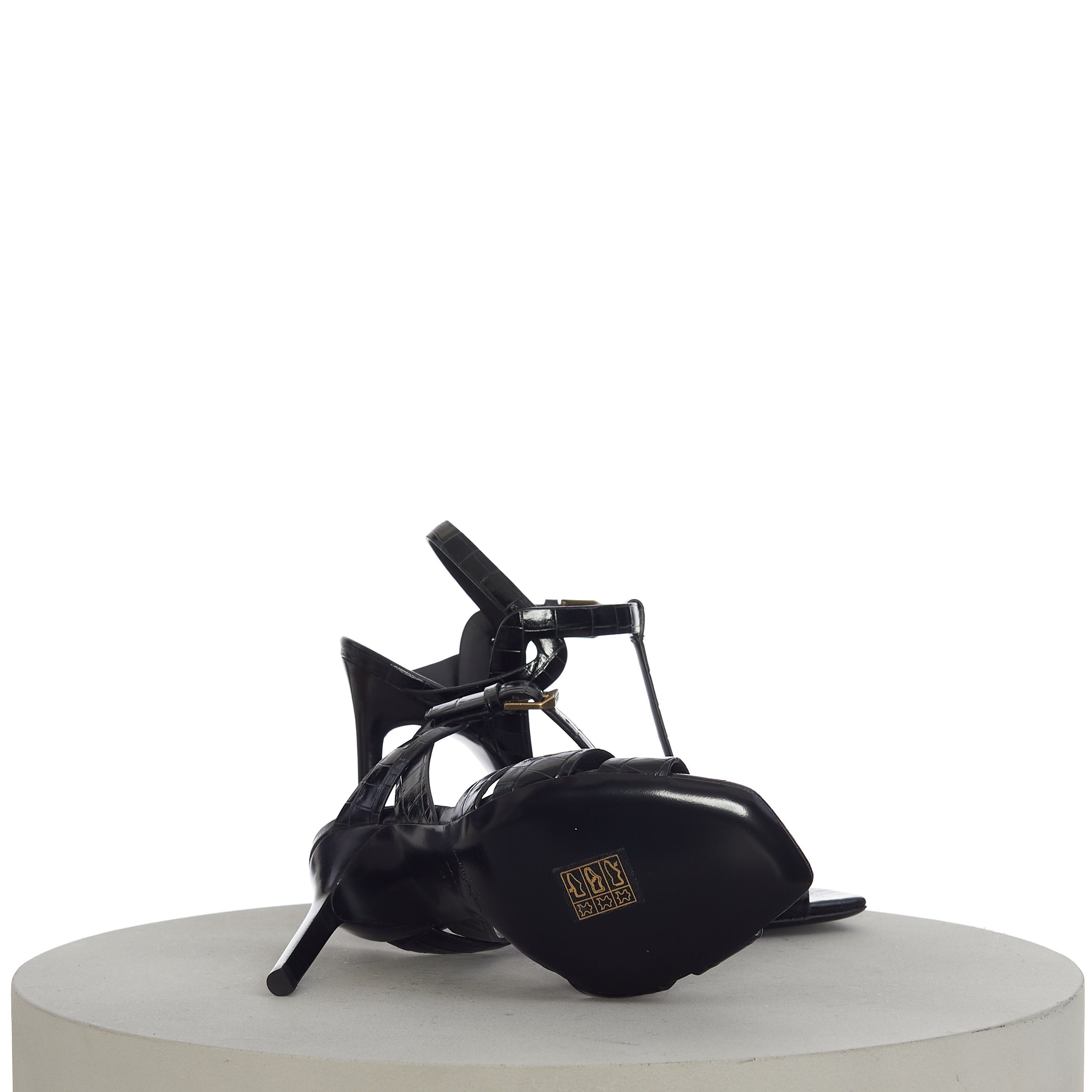 Saint Laurent Paris Tribute Sandals In Black Crocodile-Embossed Shiny Leather Size US 6.5 / IT 36.5 - 13 Thumbnail