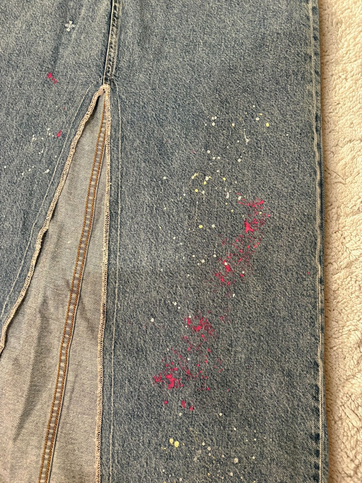 NSF NSF Daisy Maxi Denim Skirt Pink Paint Splatter Rigid Sz 28 Size 28" / US 6 / IT 42 - 6 Thumbnail
