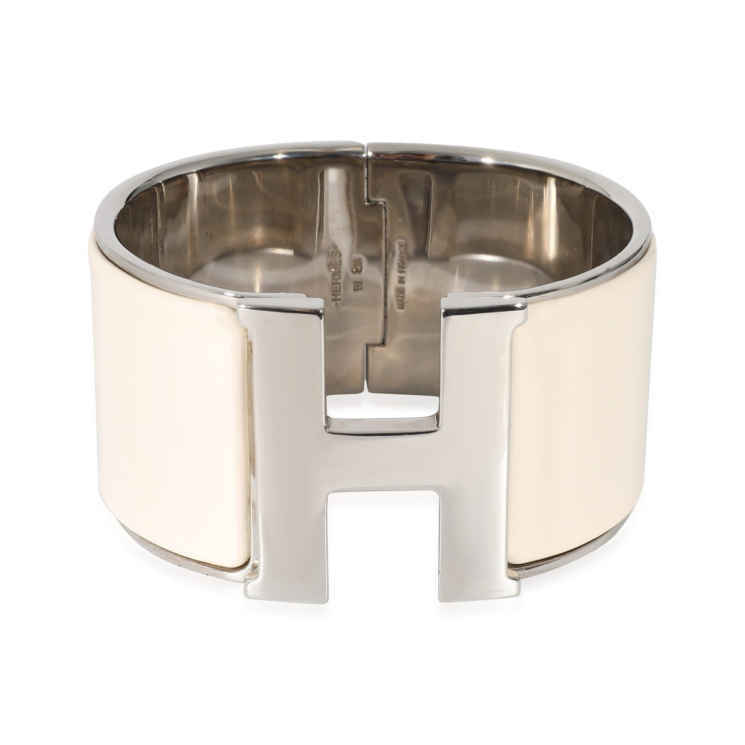 Hermes Hermès Clic Clac Palladium Plated Wide Bracelet in Creme Size ONE SIZE - 1 Thumbnail