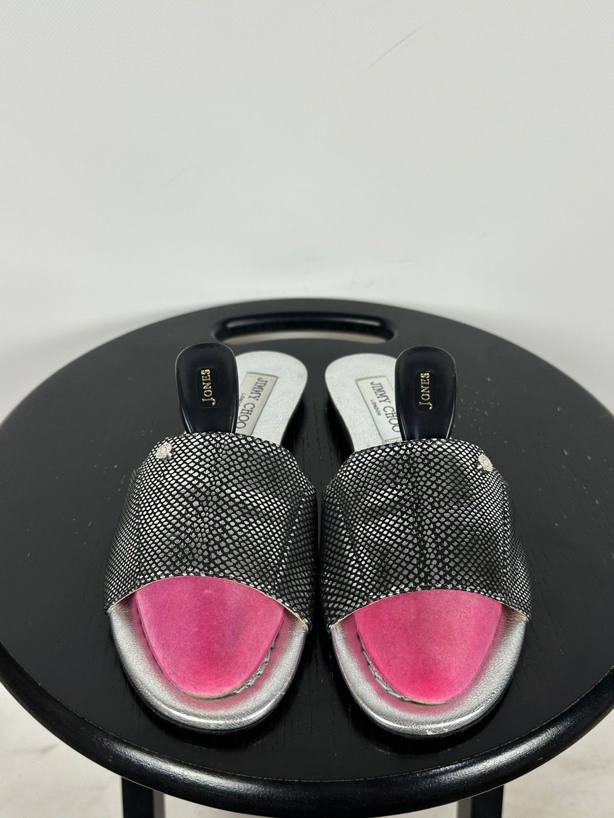 Jimmy Choo Jimmy Choo Metallic Black Snake Leather Slides Sandals Size US 6 / IT 36 - 4 Thumbnail