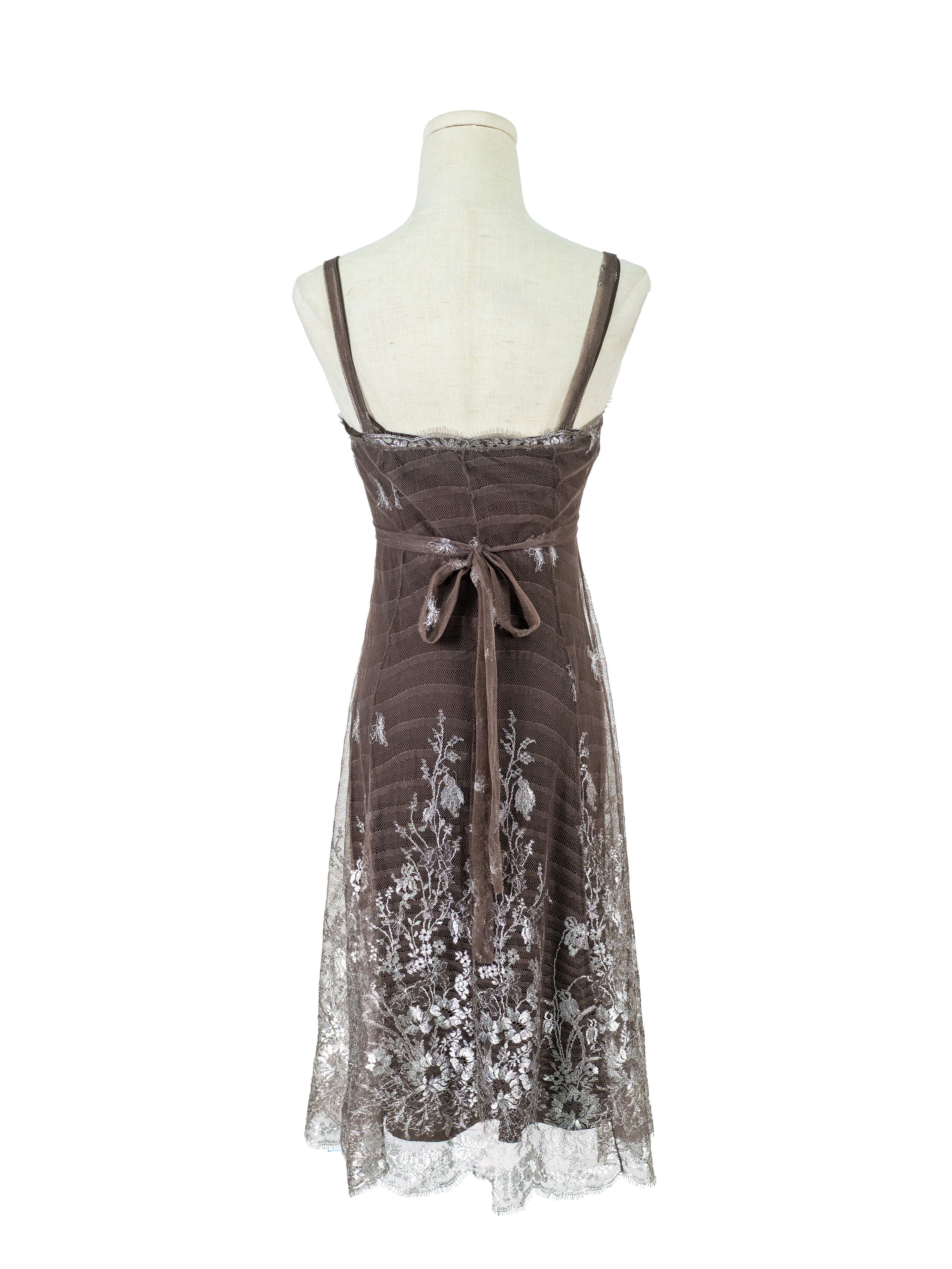 Anna Molinari Anna Molinari Taupe Slip Dress In Silver Lace Size S / US 4 / IT 40 - 2 Thumbnail