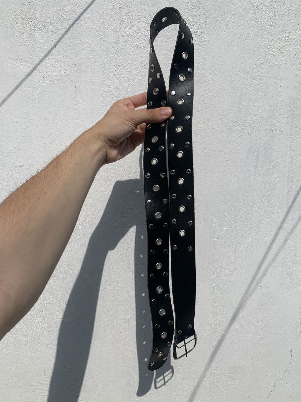 Japanese Brand Vintage 90s Dark Leather Designer Y2K Punk Rhinestones Belt Size ONE SIZE - 3 Thumbnail