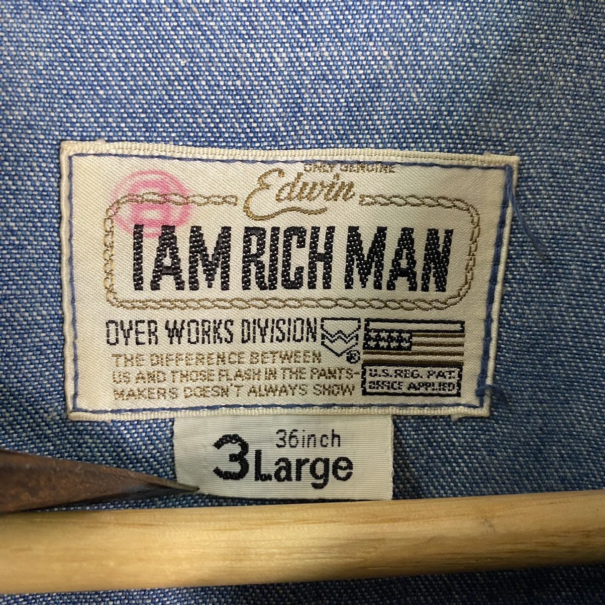 Edwin Vintage 80s Edwin I Am Rich Man Denim Chore Jacket Size US M / EU 48-50 / 2 - 11 Thumbnail