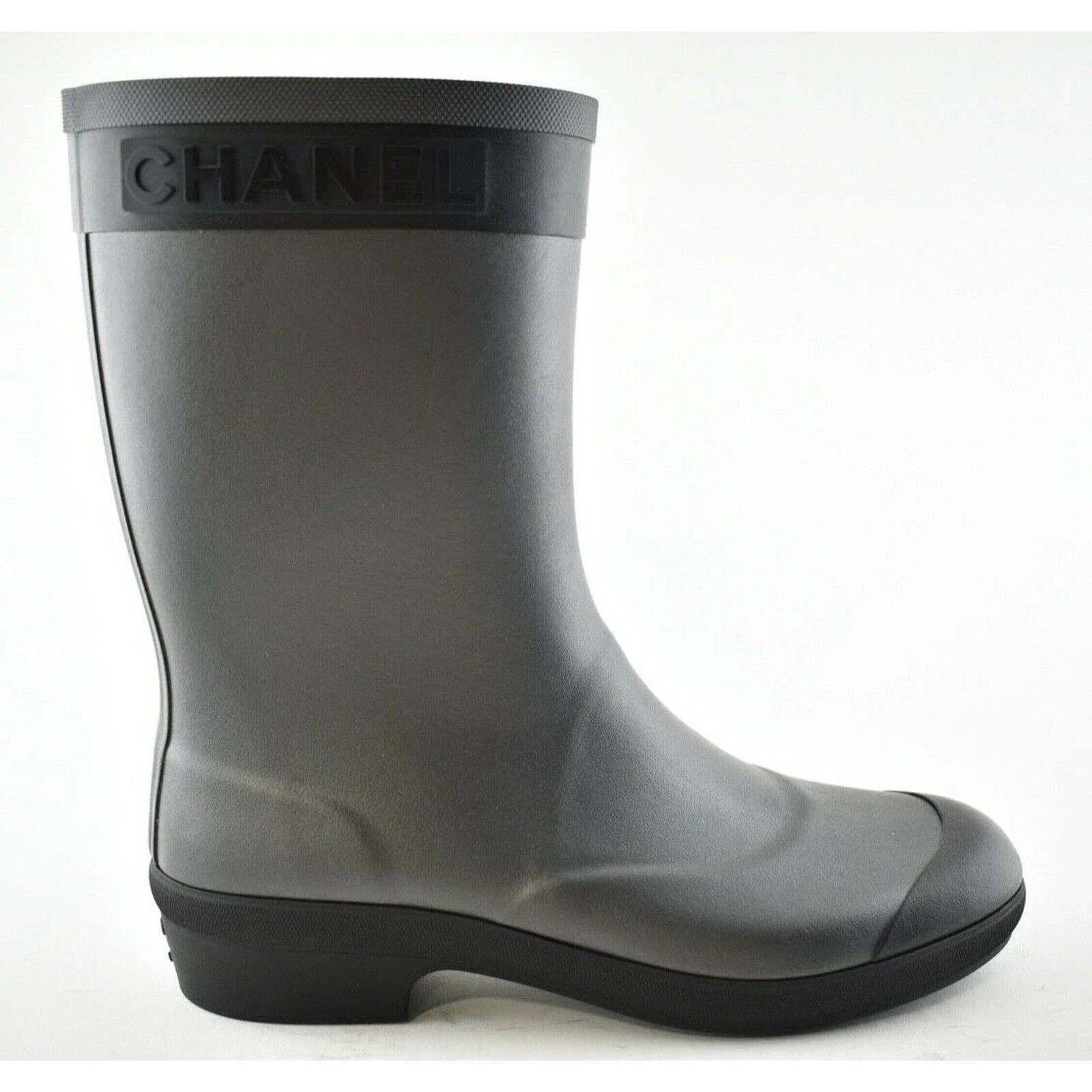 Chanel Chanel 19A Black Silver Grey CC Logo Short Mid Calf Pull On Size US 8 / IT 38 - 5 Thumbnail