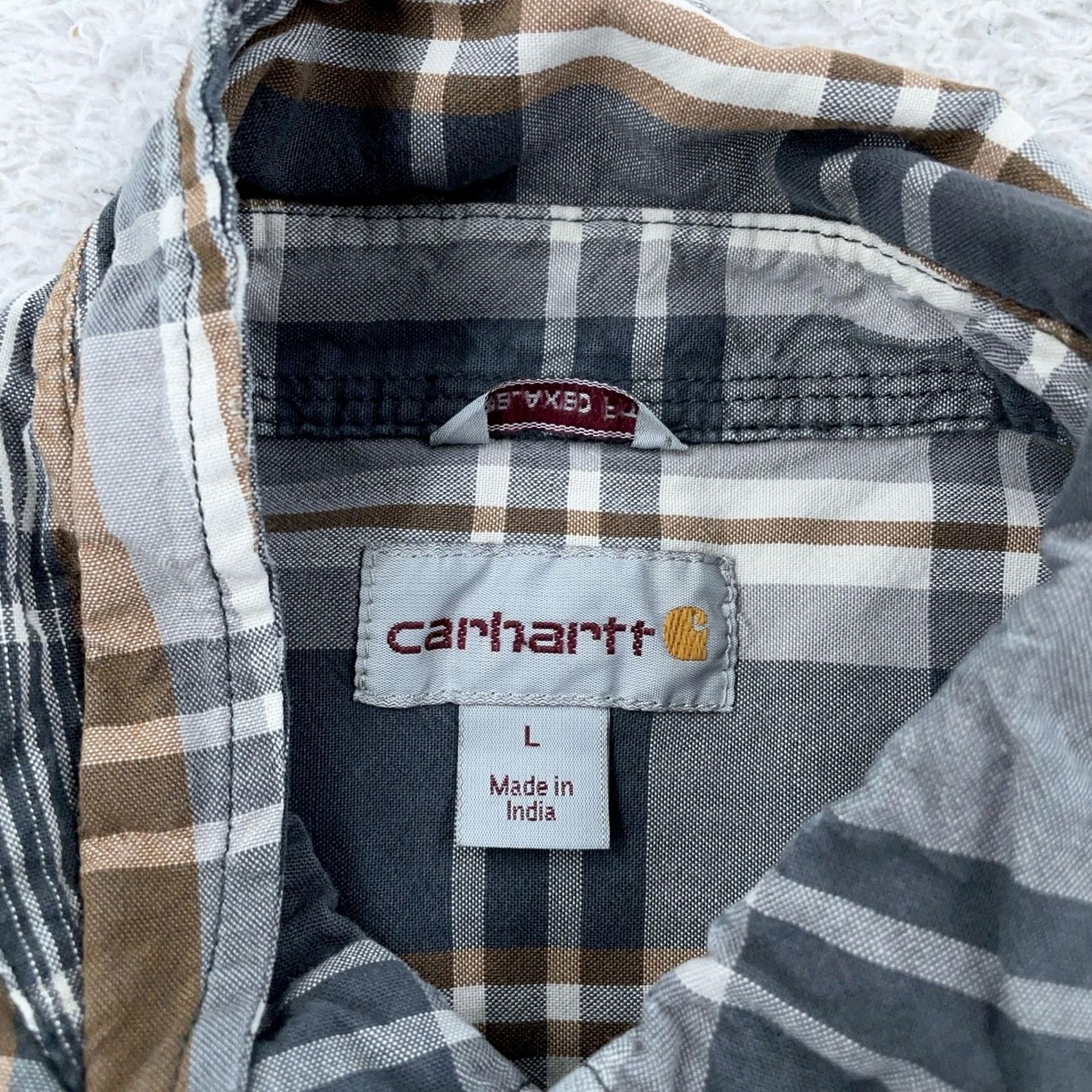 Carhartt Carhartt Shirt Mens Large Plaid Short Sleeve Button-Down Cotton Multicolor Final Shadow Brown Gray Size US L / EU 52-54 / 3 - 6 Thumbnail