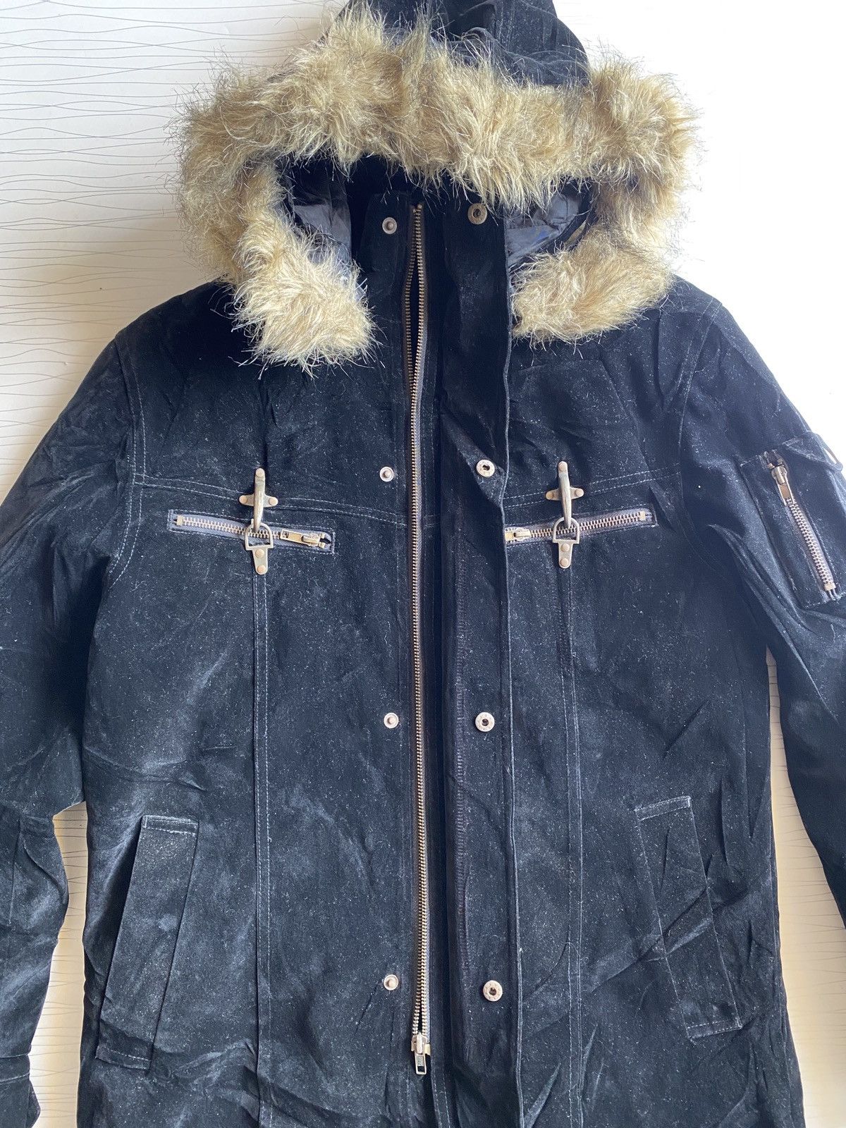 20471120 Vintage Fur Hood Parka Black Jacket - Quilted Lining Size US M / EU 48-50 / 2 - 7 Thumbnail