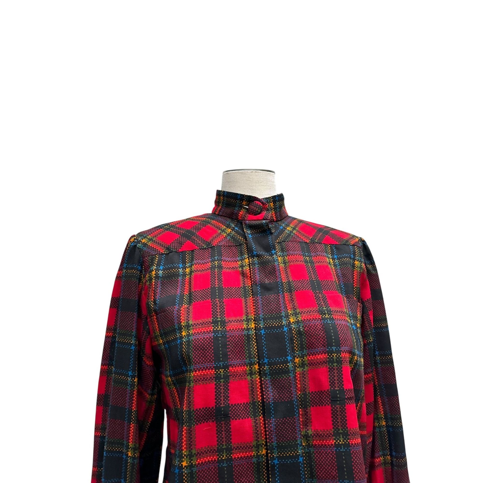 Yves Saint Laurent 1970s Red Checkered Wool Shirt Size S / US 4 / IT 40 - 3 Thumbnail