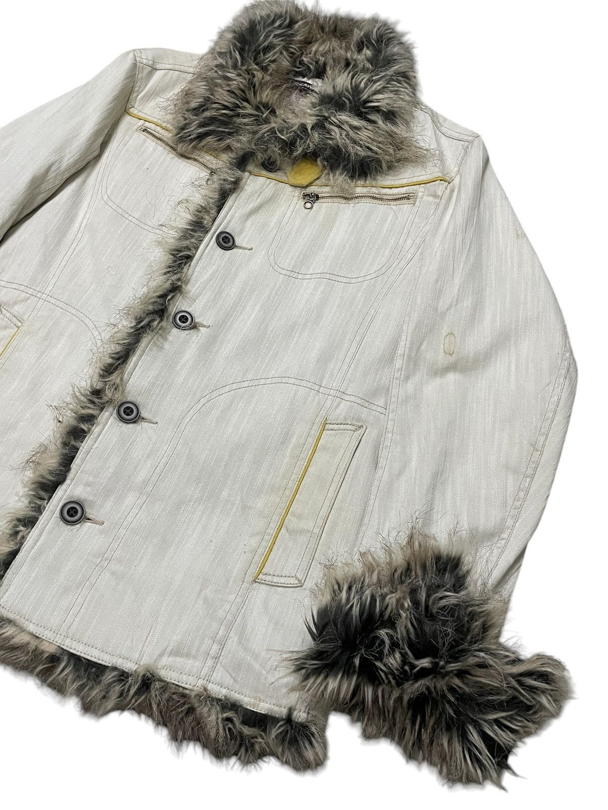 If Six Was Nine × Le Grande Bleu (L.G.B.) × Vintage Hideaways Japan Cyber Grunge Fur Afghan Denim Coat Jacket Size US M / EU 48-50 / 2 - 5 Thumbnail