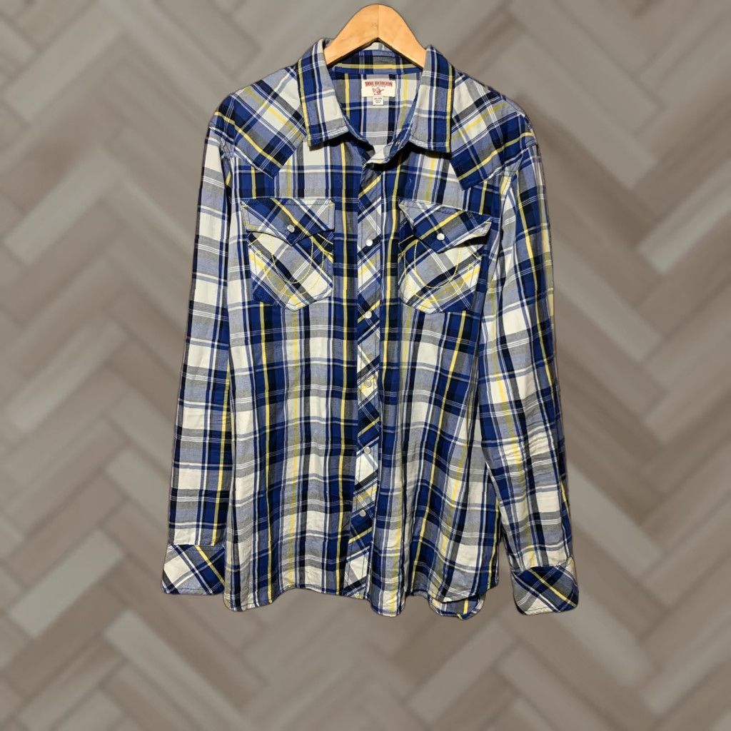 True Religion VINTAGE? No → (Original not vintage) True Religion Shirt Button-Up Plaid Blue Pearl Snap Cotton 2XL Mens Casual Workwear Western Preppy 2010s Size US XXL / EU 58 / 5 - 1 Thumbnail