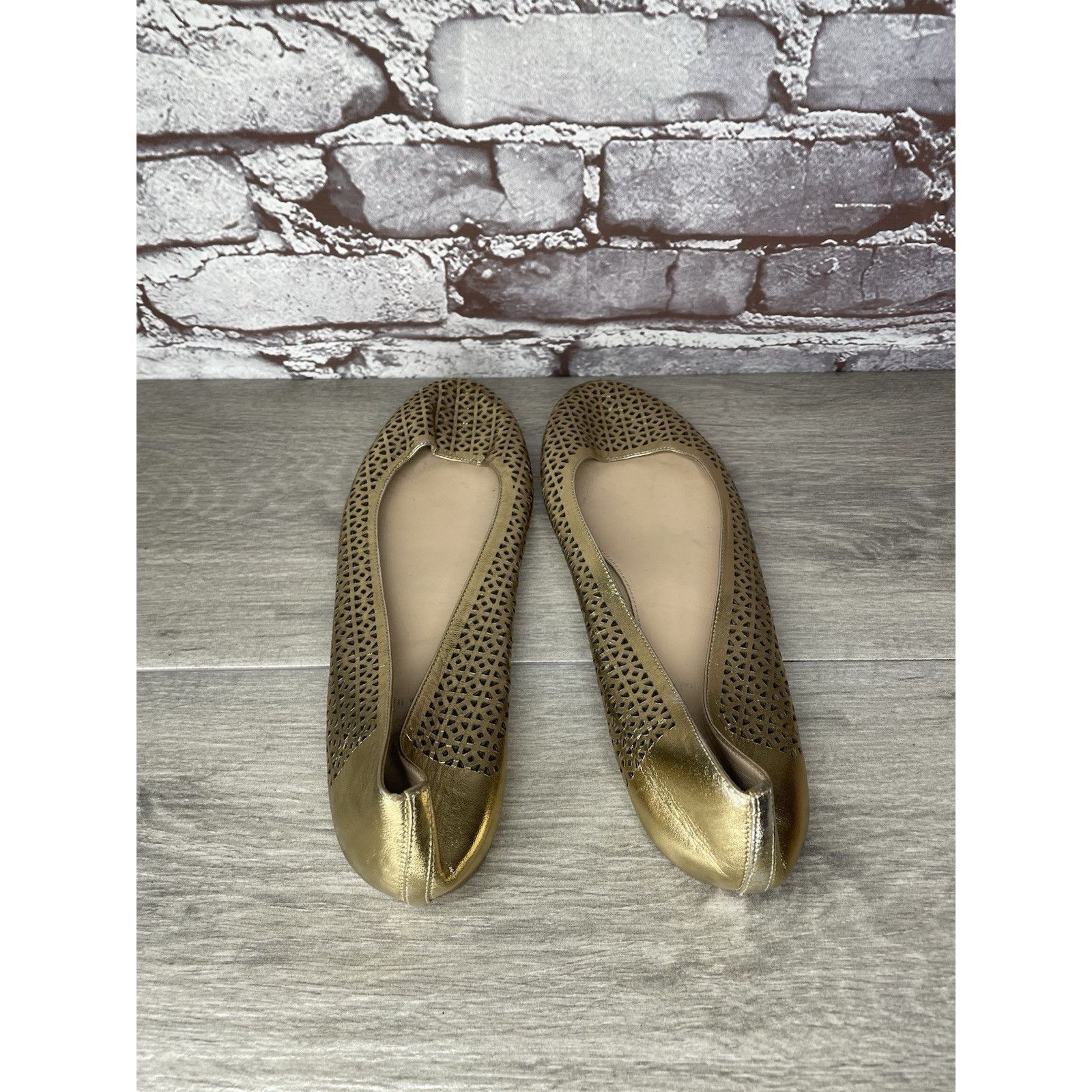 J.Crew J.Crew Nora Metallic Gold Leather Perforated Ballet Flats Wo Size US 10 / IT 40 - 5 Thumbnail