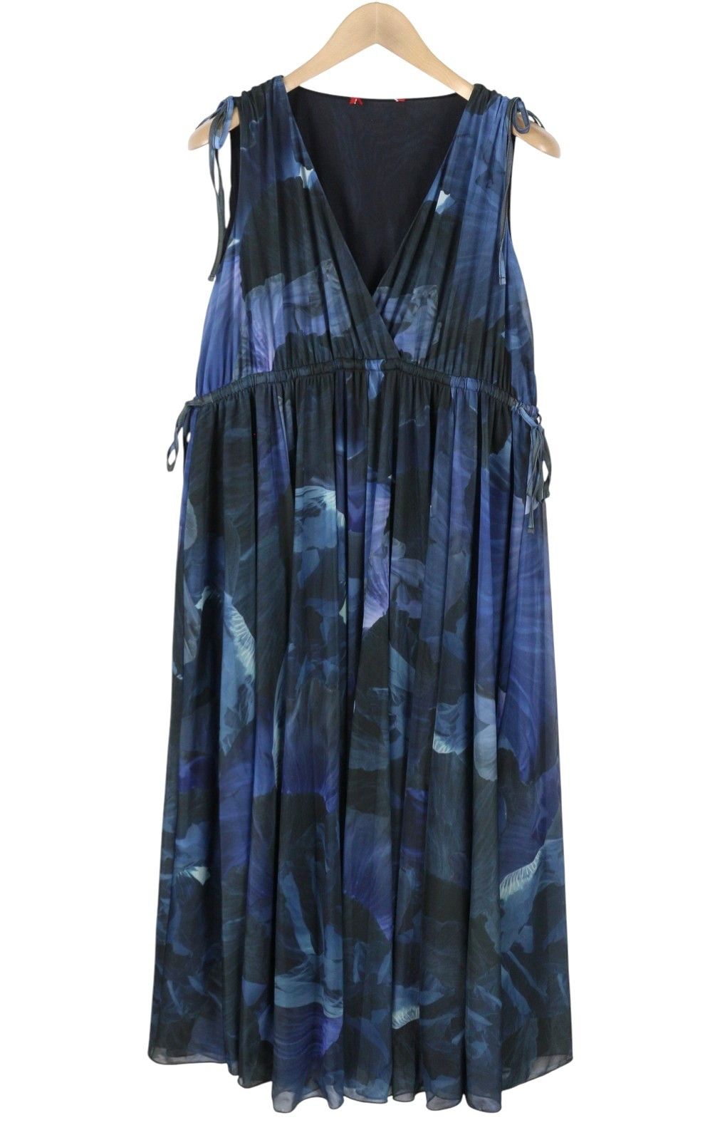 MAX&Co. S Dark Blue Floral Print V-Neck Sleeveless Midi Dress 89035 Size S / US 4 / IT 40 - 2 Thumbnail