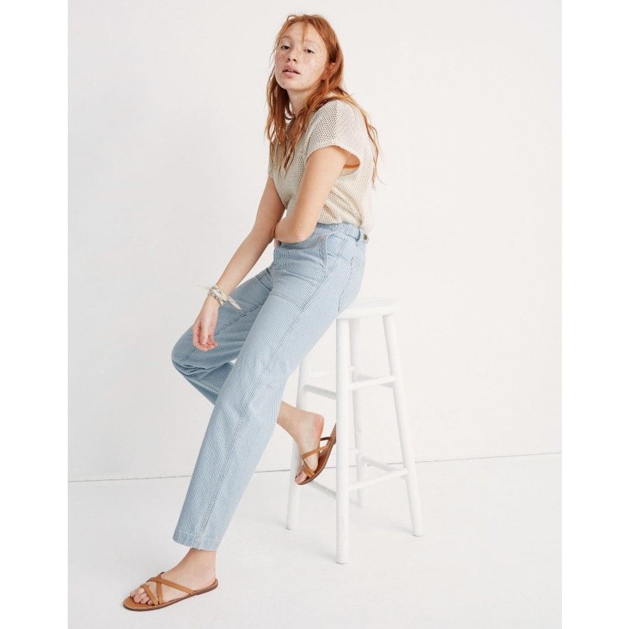 Madewell Madewell Griff Fatigue Pants Indigo Railroad Stripe Sz 24 Size 24" / US 00 / IT 34 - 1 Thumbnail