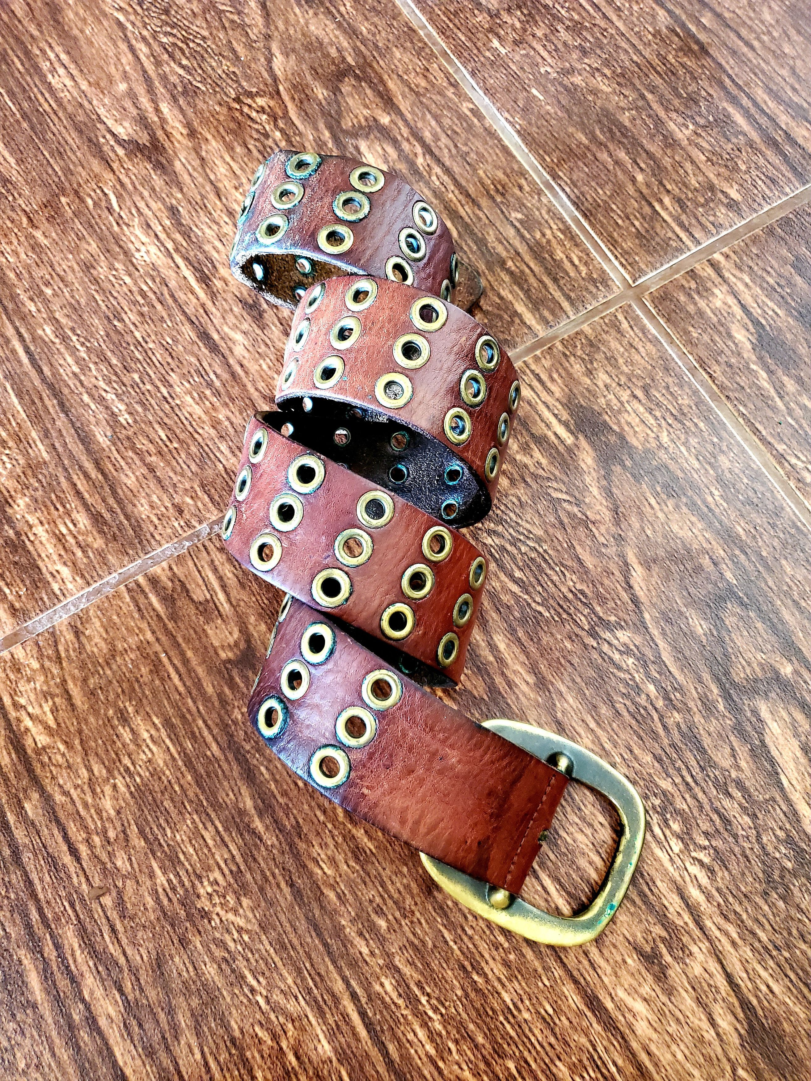 Japanese Brand × Vintage Vintage Leather Metal Rings Belt Size 32 - 1 Thumbnail