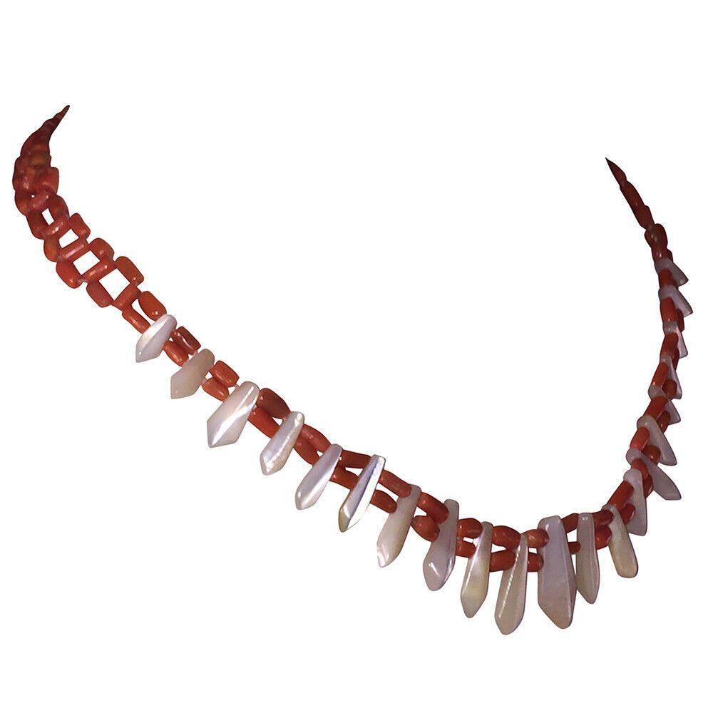 Handmade Victorian Red Coral Mother of Pearl Pickets Berries Necklace Size ONE SIZE - 2 Thumbnail