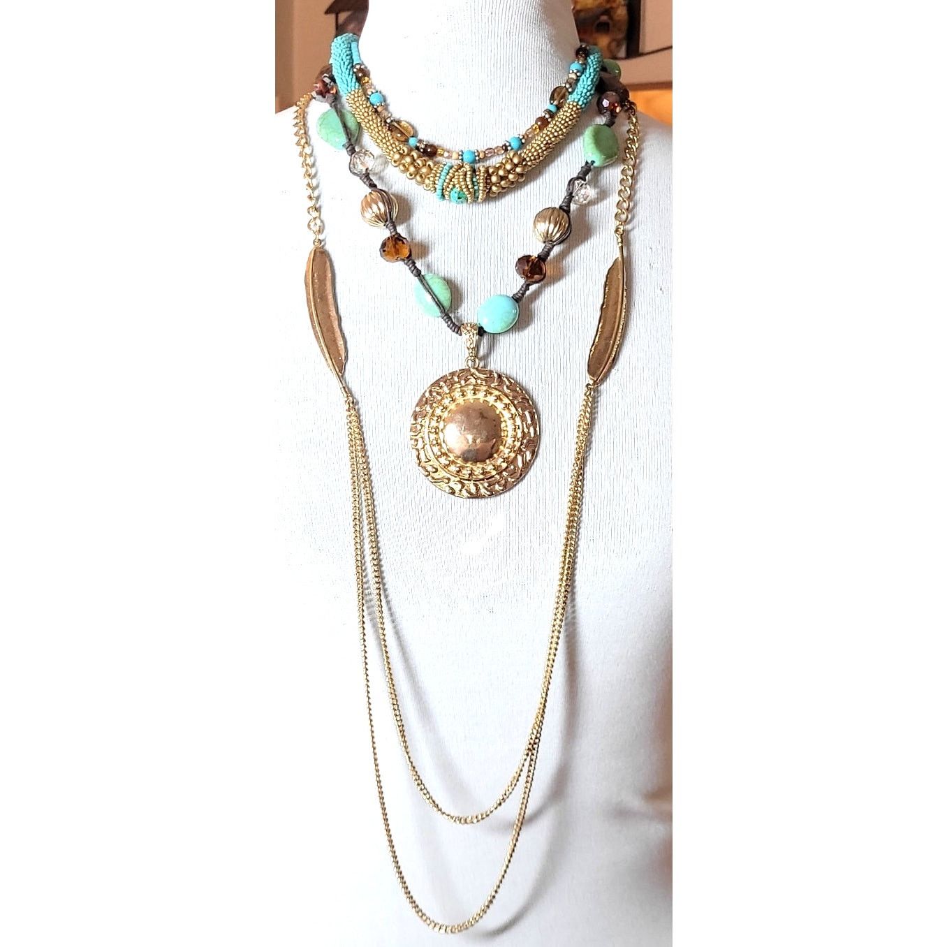 Other Hippie Boho Necklace Bracelet Earrings Lot Faux Turquoise Size ONE SIZE - 3 Thumbnail