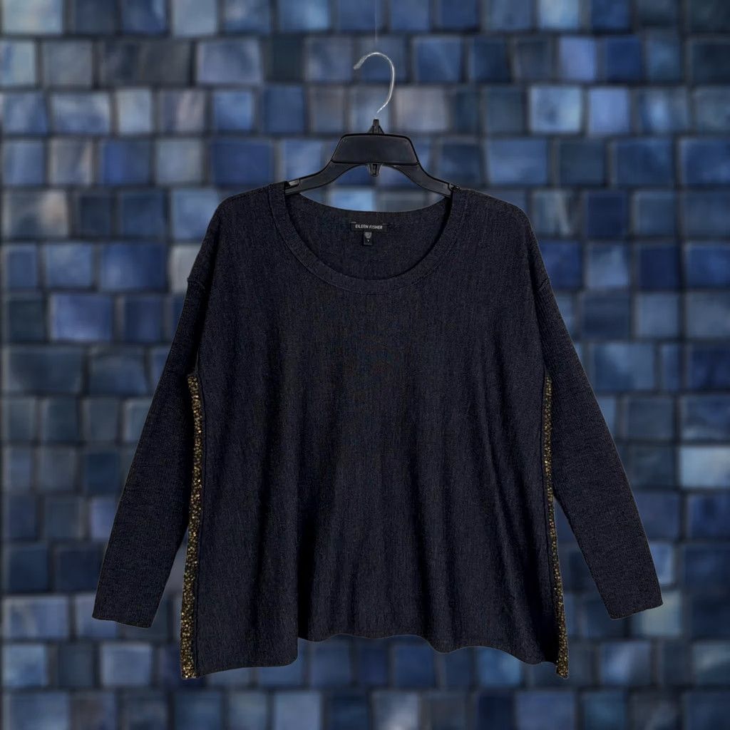 Eileen Fisher Eileen Fisher Sweater Womens Small Grey Merino Wool Sequin Side Trim Pullover Size S / US 4 / IT 40 - 1 Thumbnail