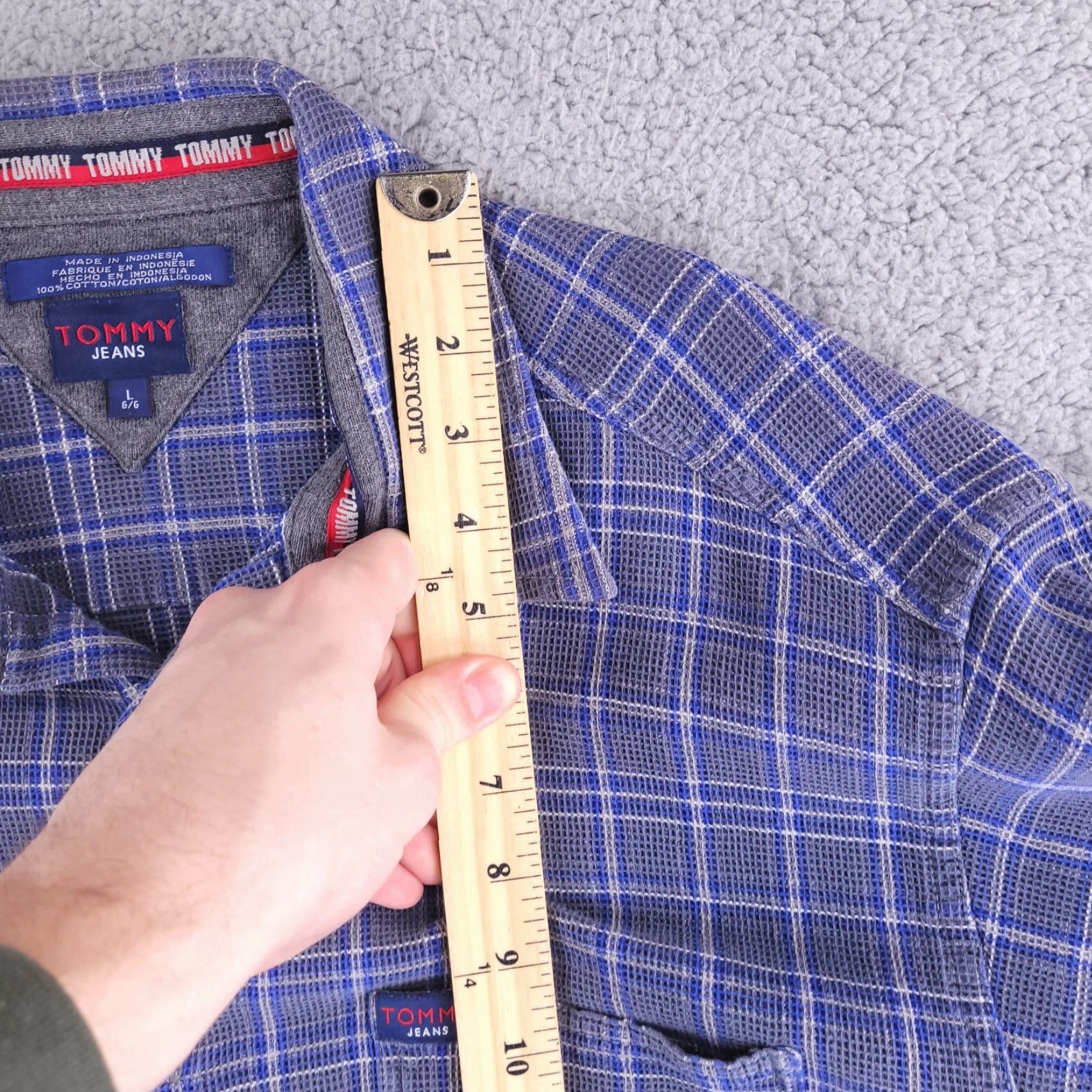 Tommy Hilfiger VINTAGE Tommy Jeans Flannel Shirt Mens L Blue 90s Thick Long Sleeve Button-Up Plaid Size US L / EU 52-54 / 3 - 6 Thumbnail